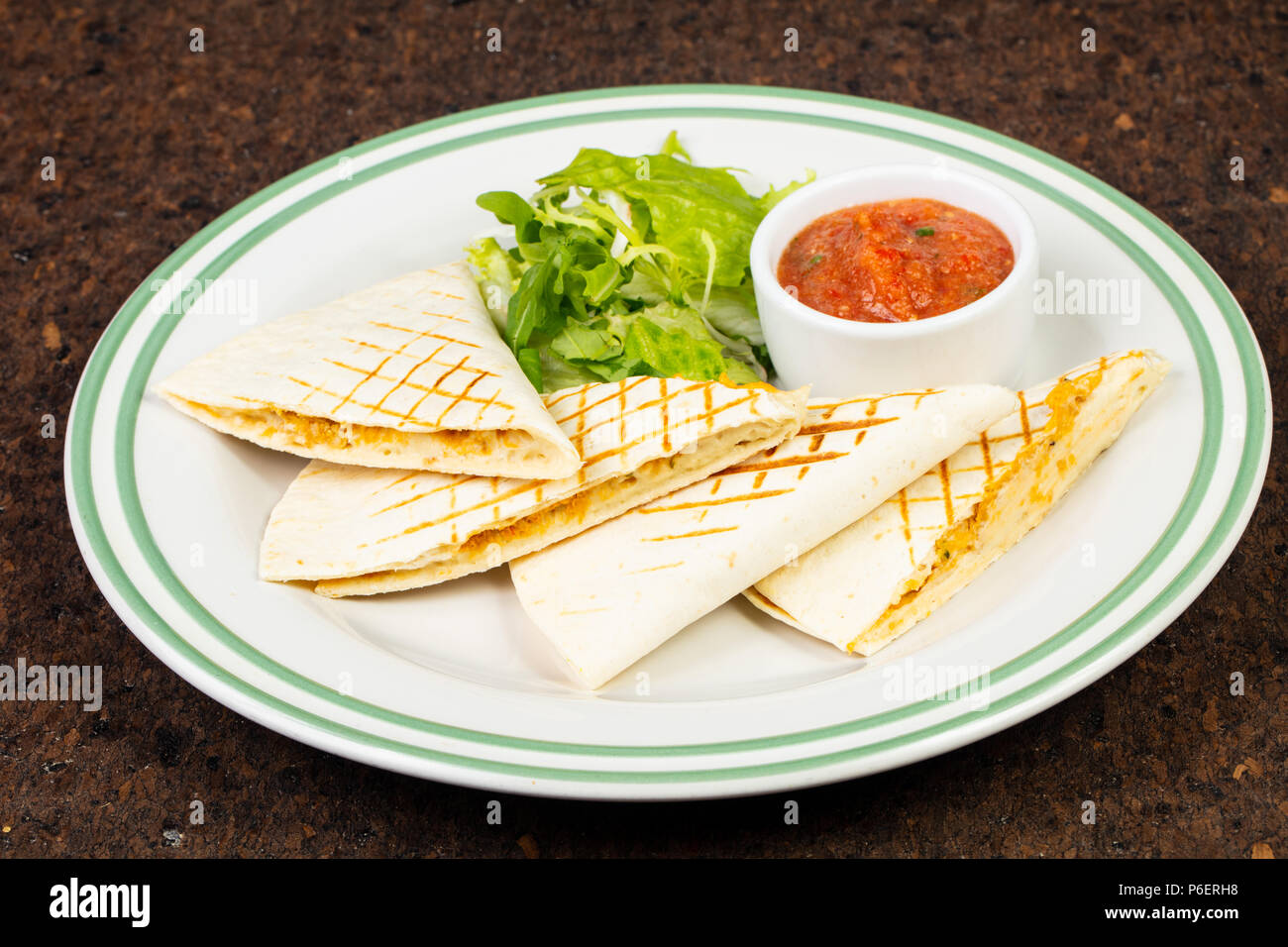 Delicious quesadilla pita with chili sauce Stock Photo Alamy