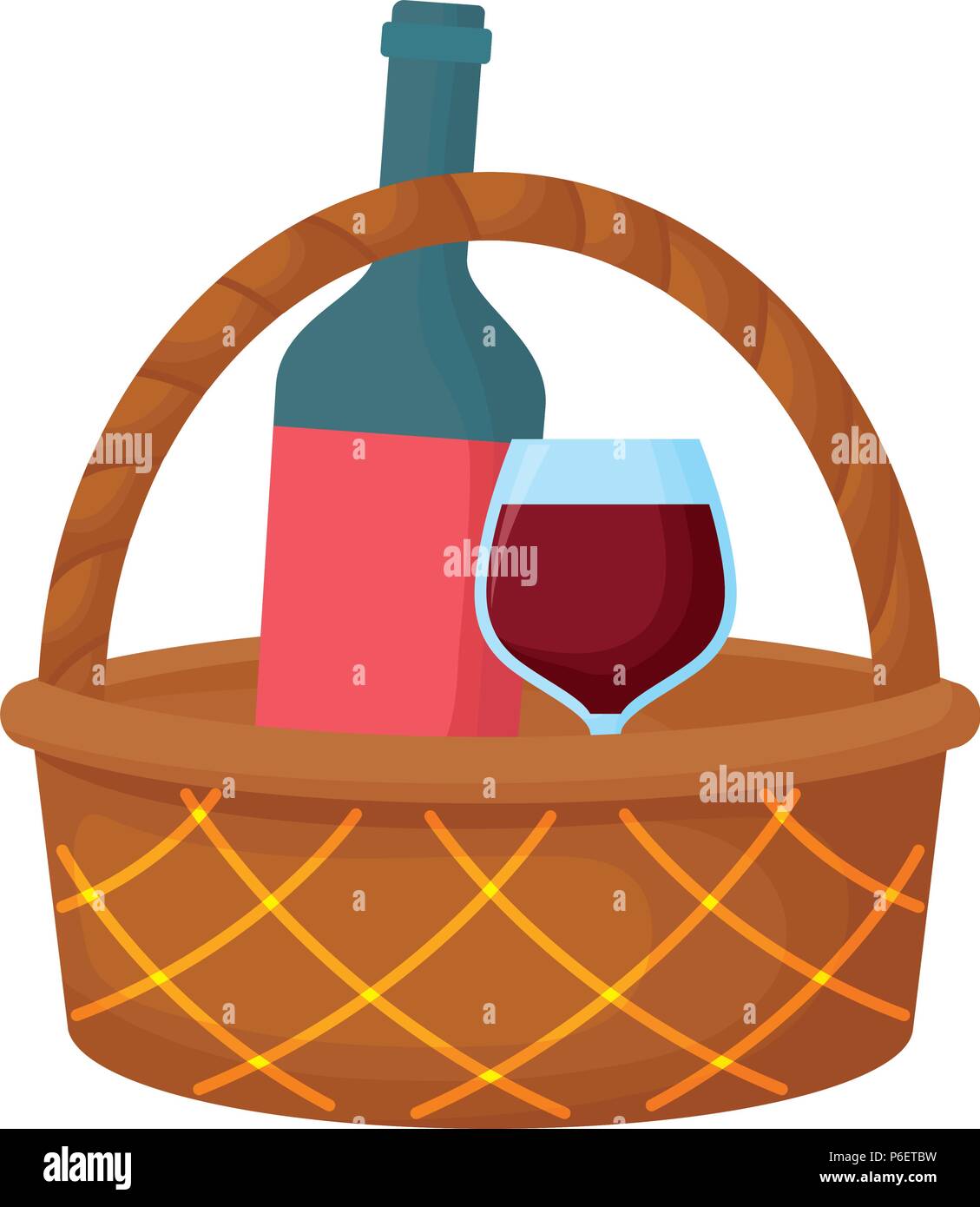 picnic basket with wine bottle and glass icon over white background ...