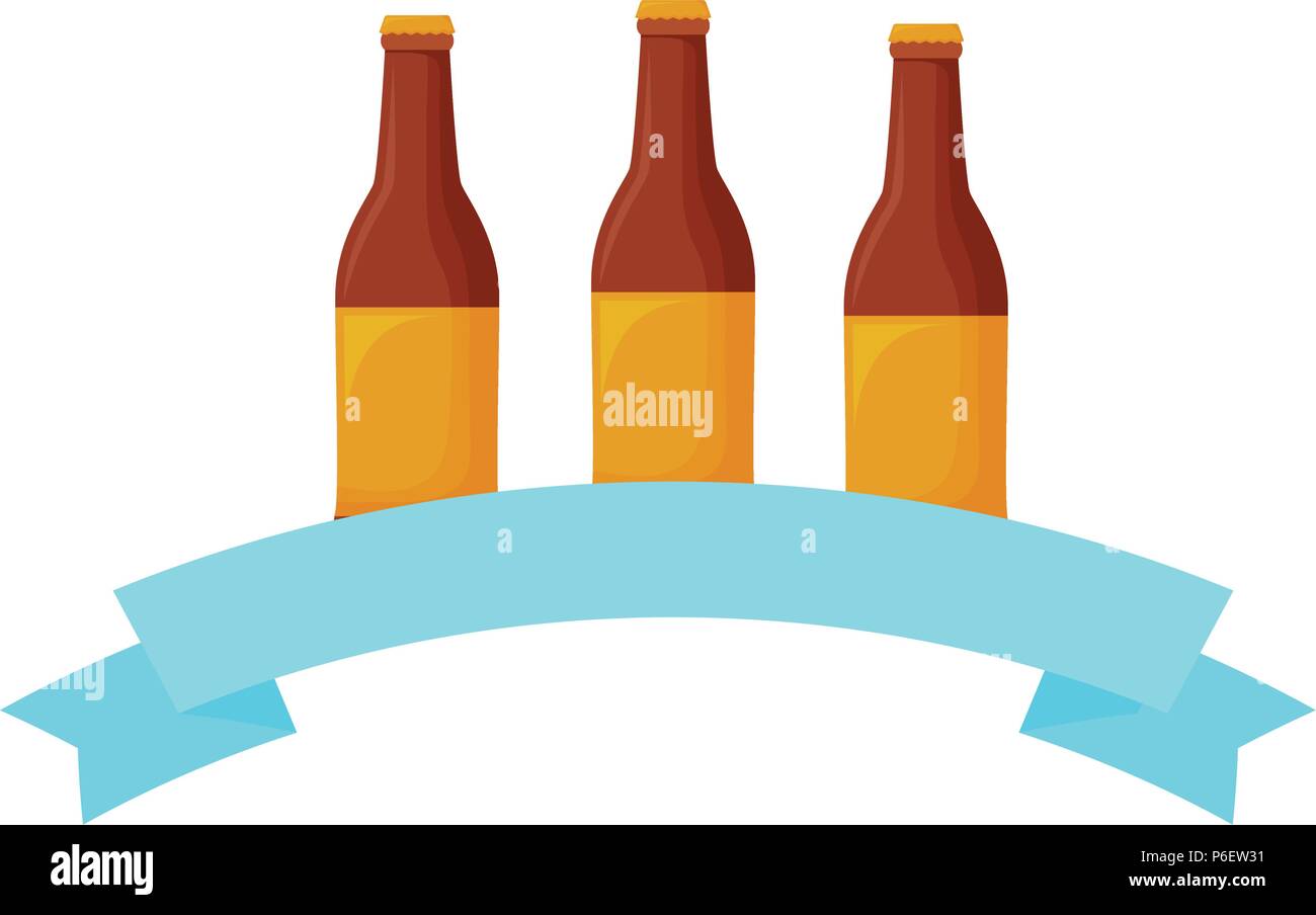 decorative ribbon with beer bottles icon over white background, vector ...