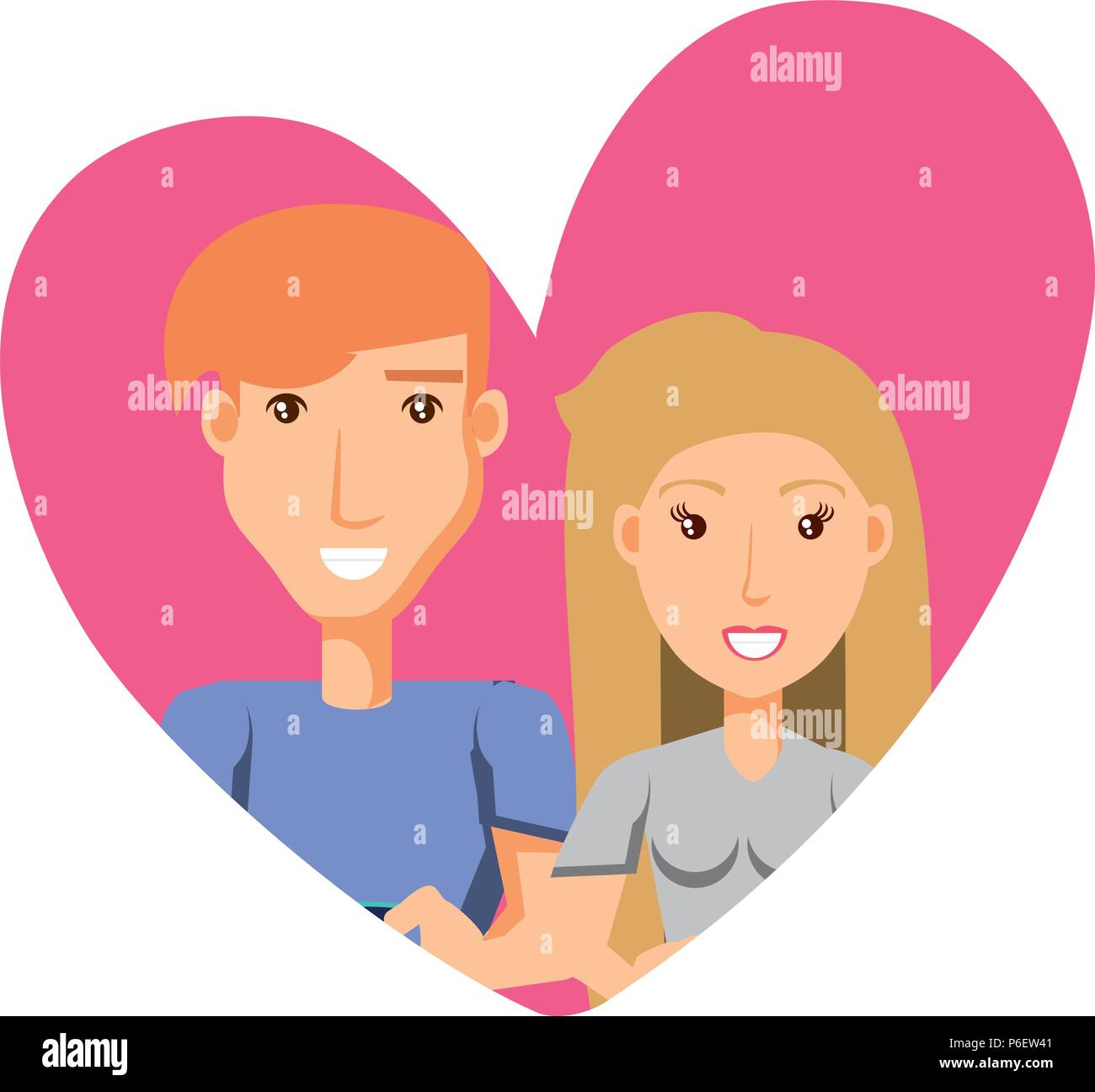 heart with young couple in love over white background, vector ...
