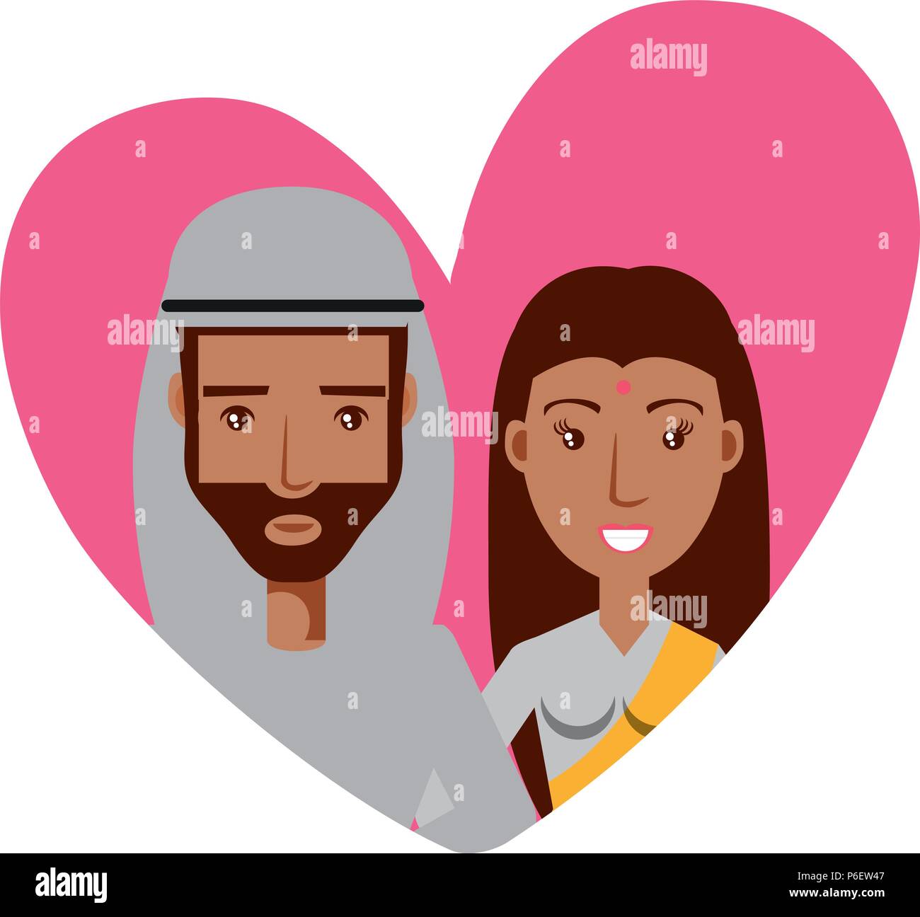 heart with young couple in love over white background, vector ...
