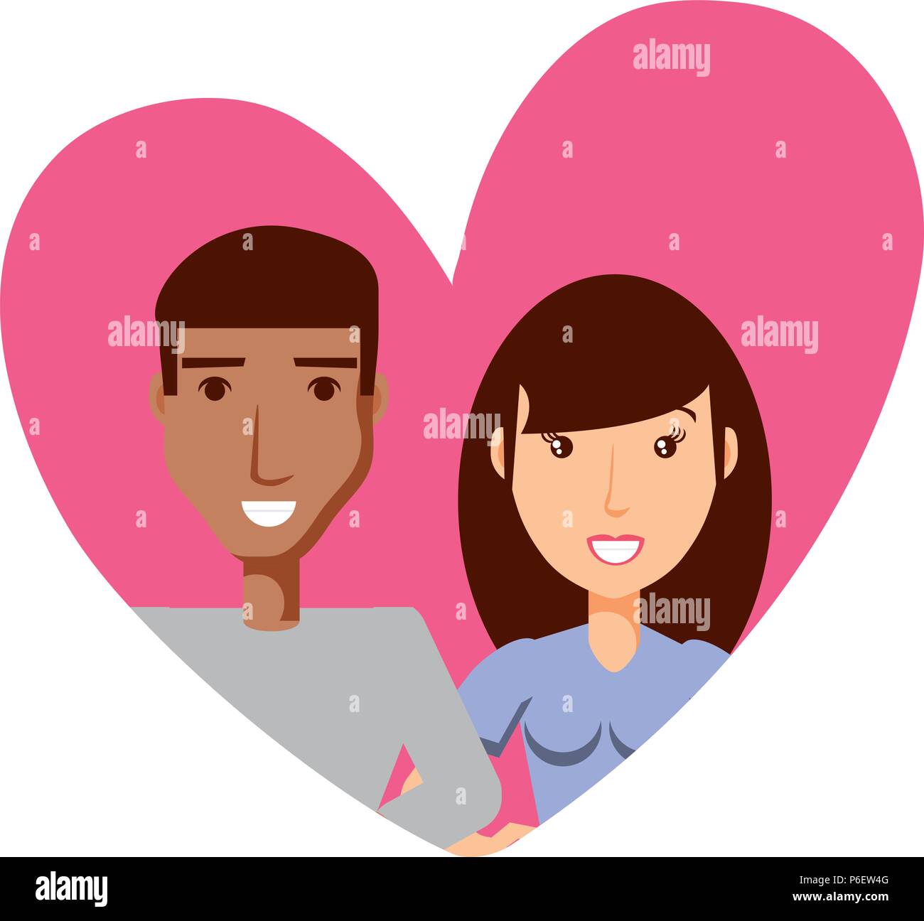 heart with young couple in love over white background, vector ...