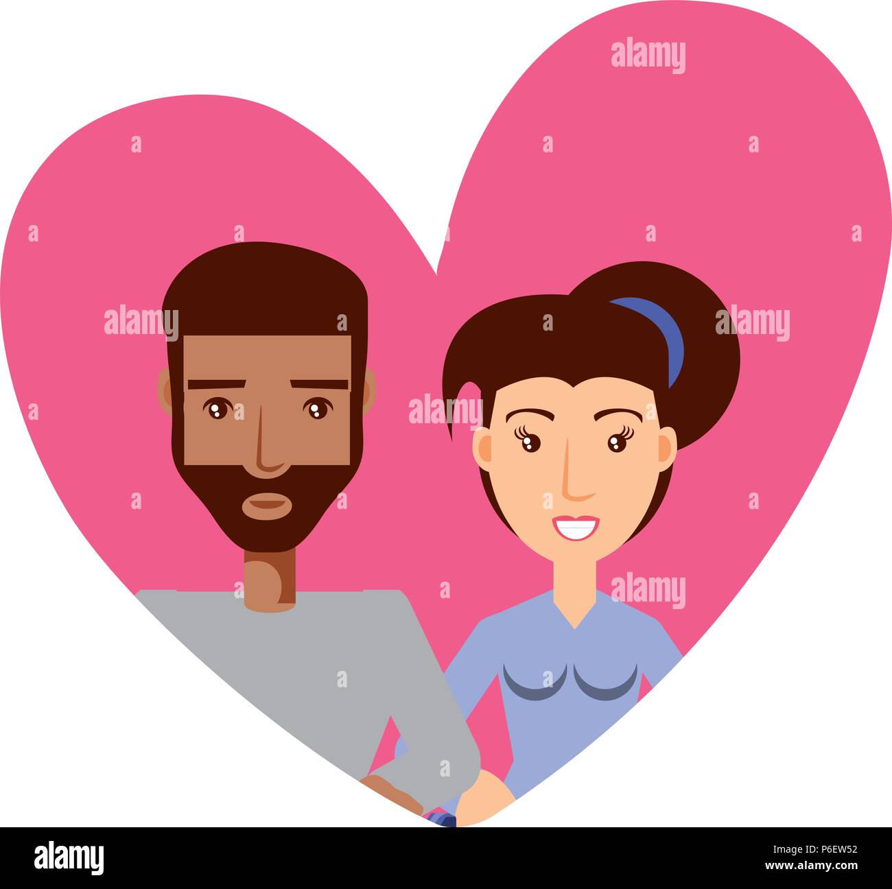 heart with young couple in love over white background, vector ...