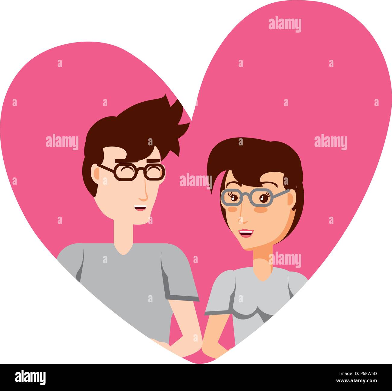 Couple in love in a heart over white background, vector illustration ...