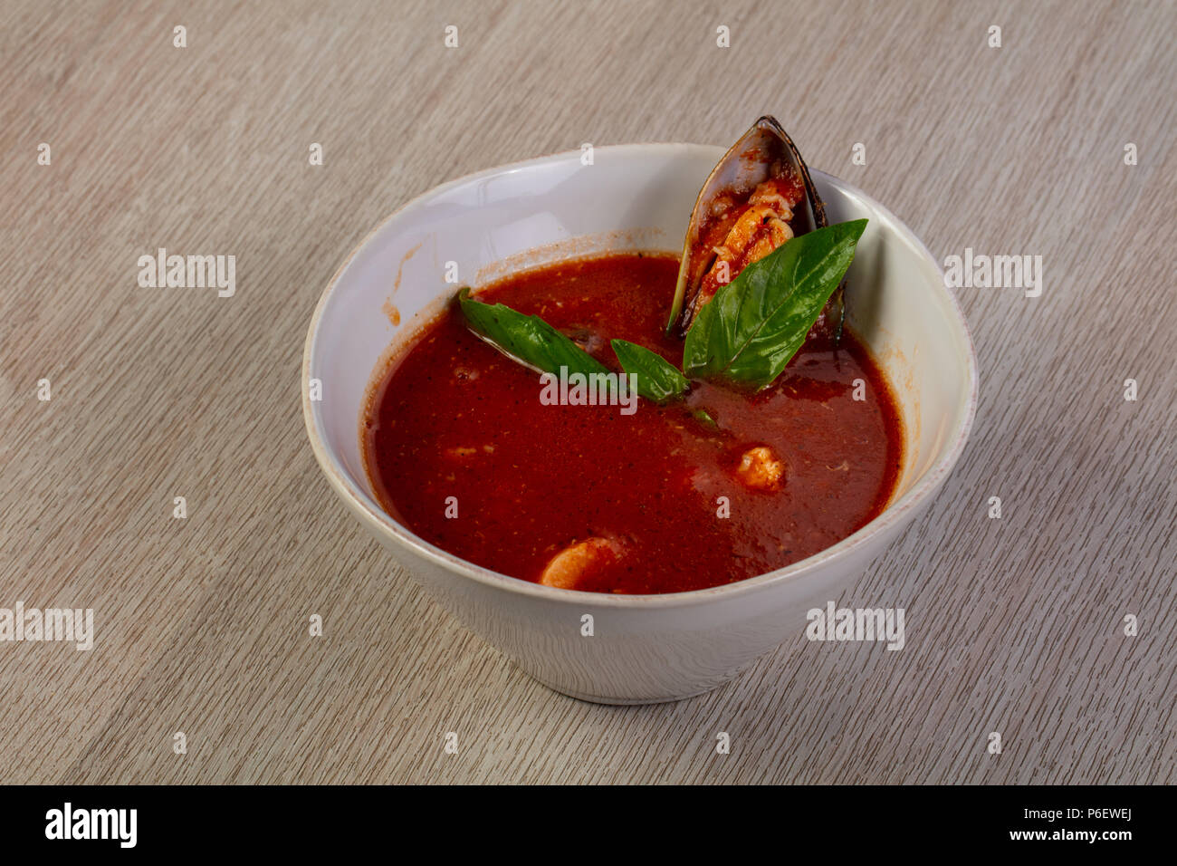 Tomato seafood soup with mussels Stock Photo Alamy