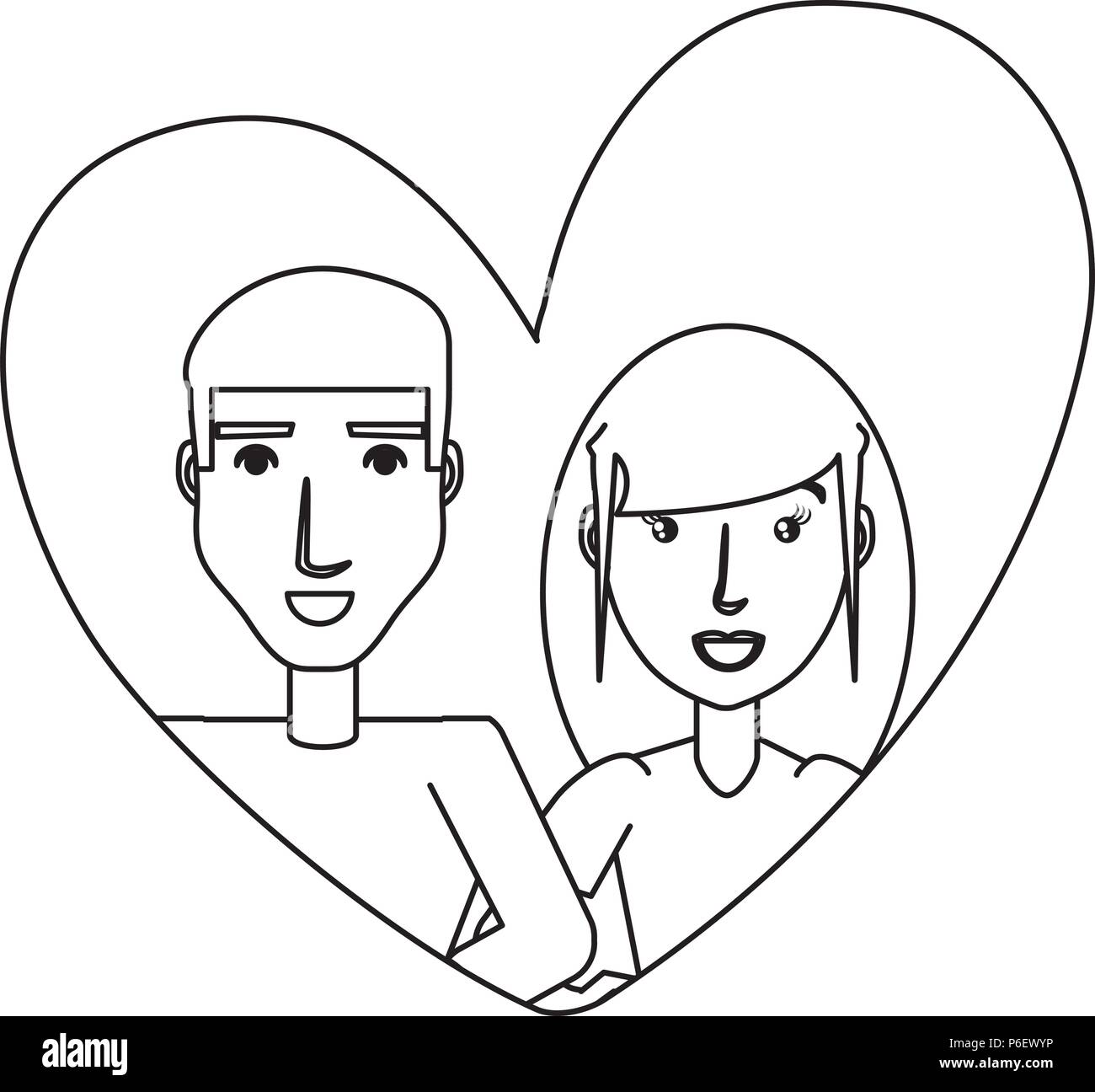 Couple in love in a heart over white background, vector illustration ...