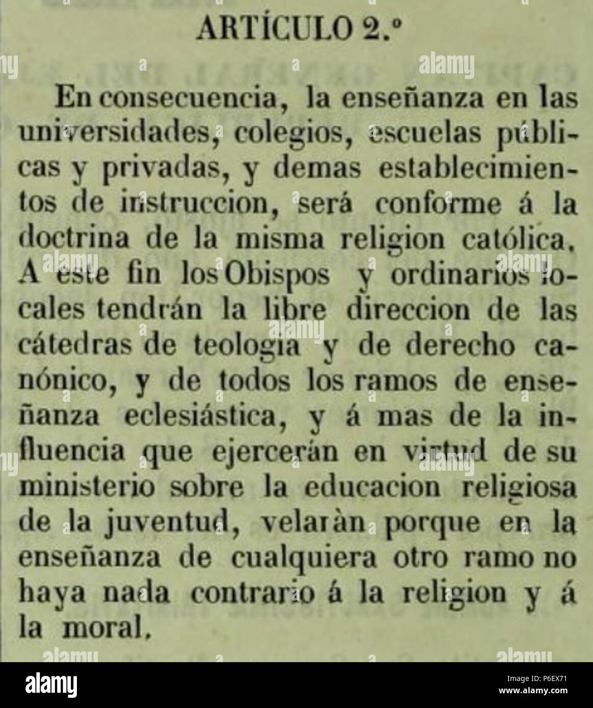 Español: Artículo 2 del Concordato entre Guatemala y la Santa Sede de 1854. 1854 11 Concordato2 Stock Photo