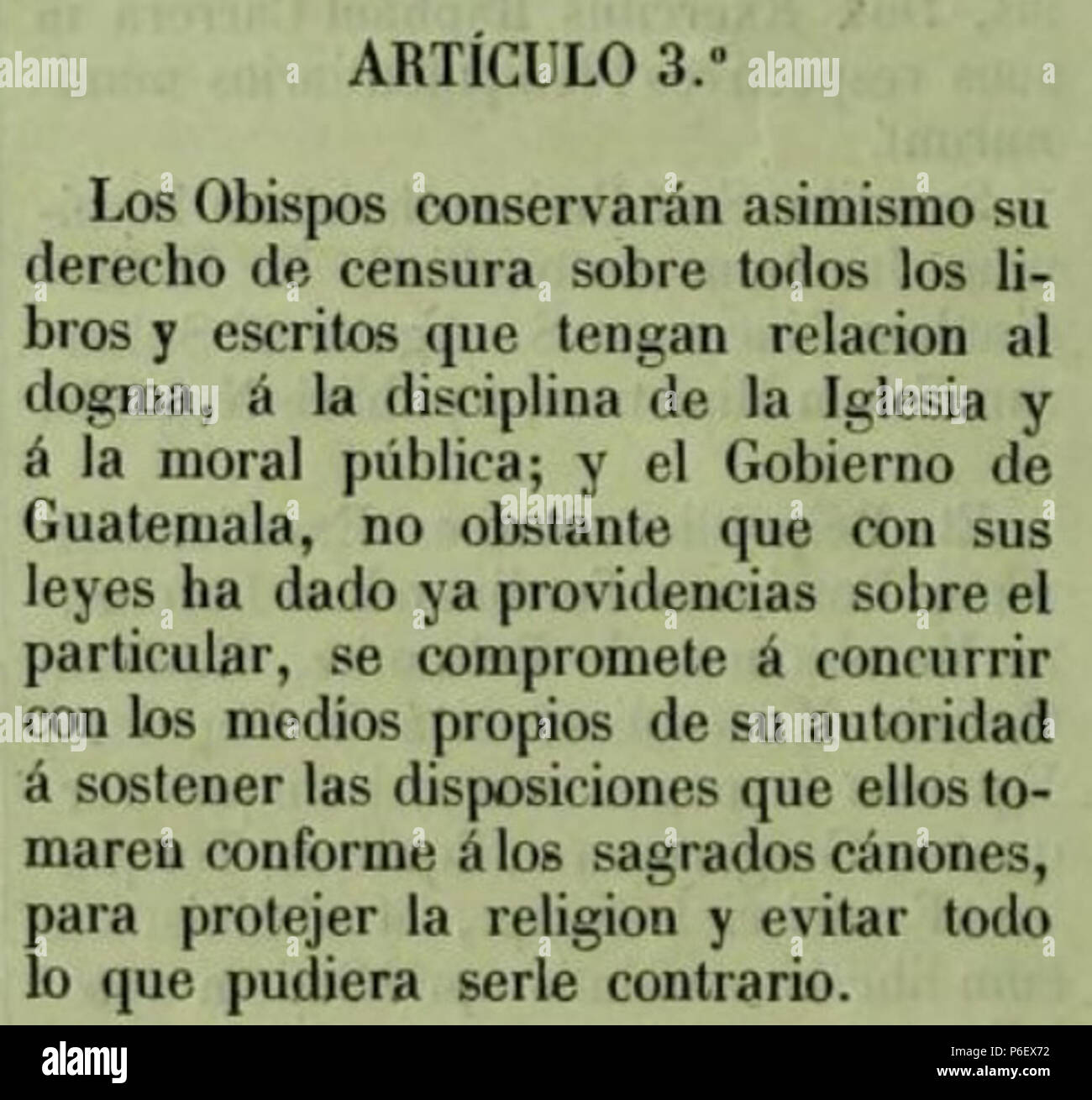 Español: Artículo 3 del Concordato entre Guatemala y la Santa Sede de 1854. 1854 11 Concordato3 Stock Photo