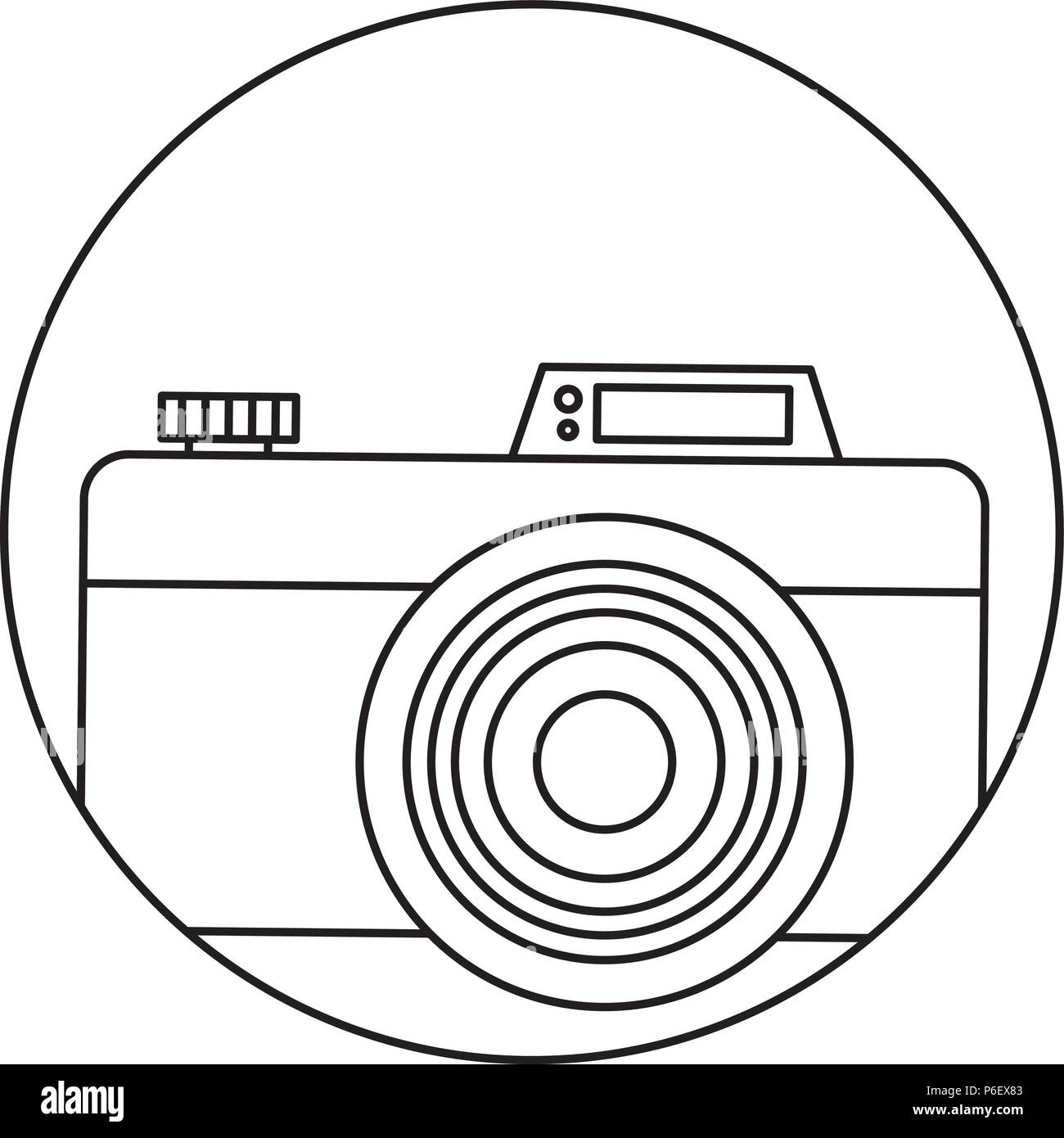 decorative circular frame with photographic camera icon over white ...