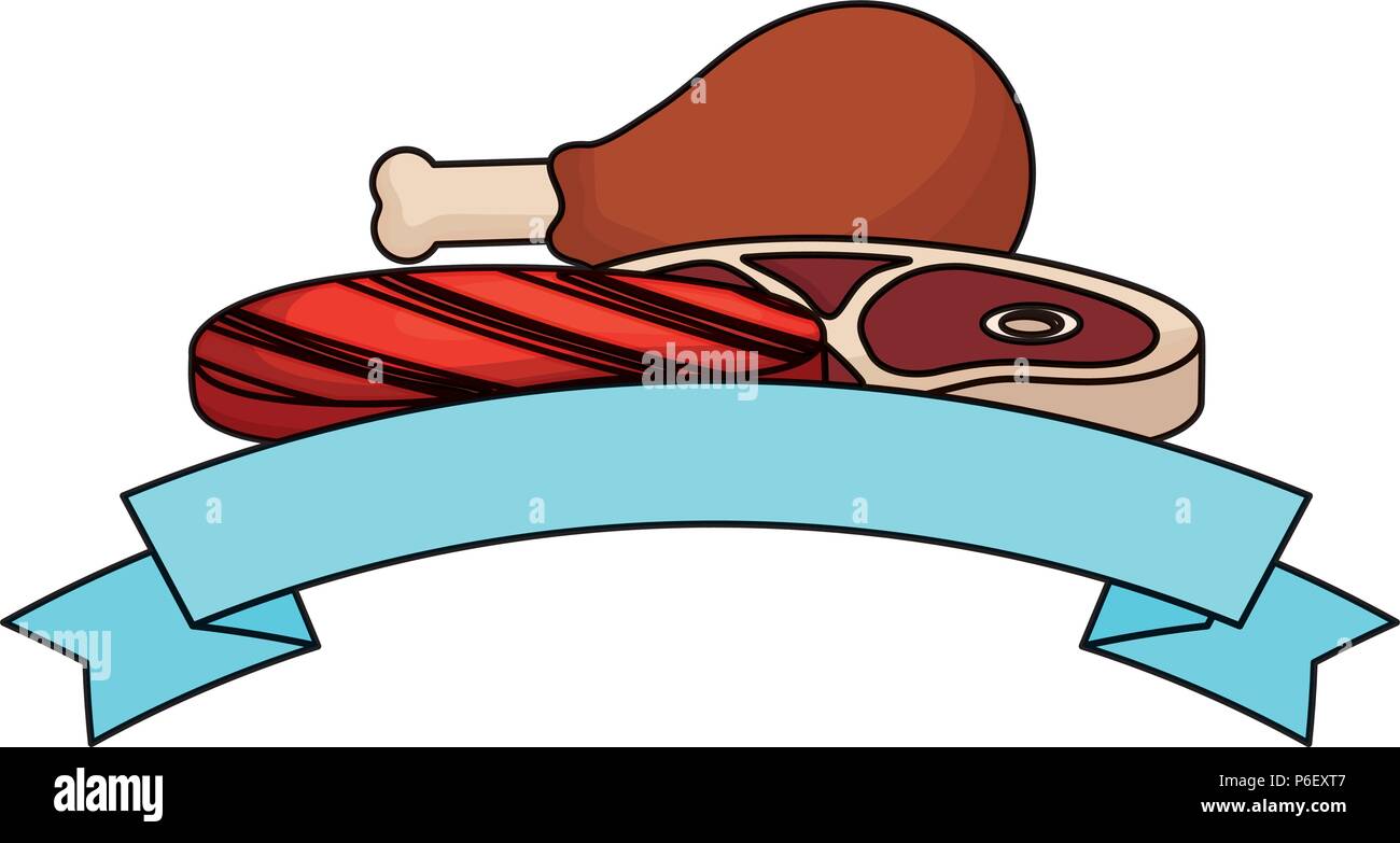 decorative ribbon with meat steak and chicken thigh and sauce bottle ...
