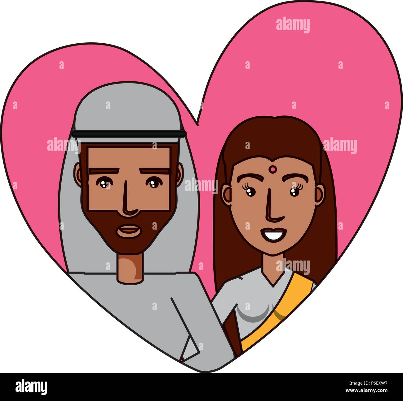 heart with young couple in love over white background, vector ...