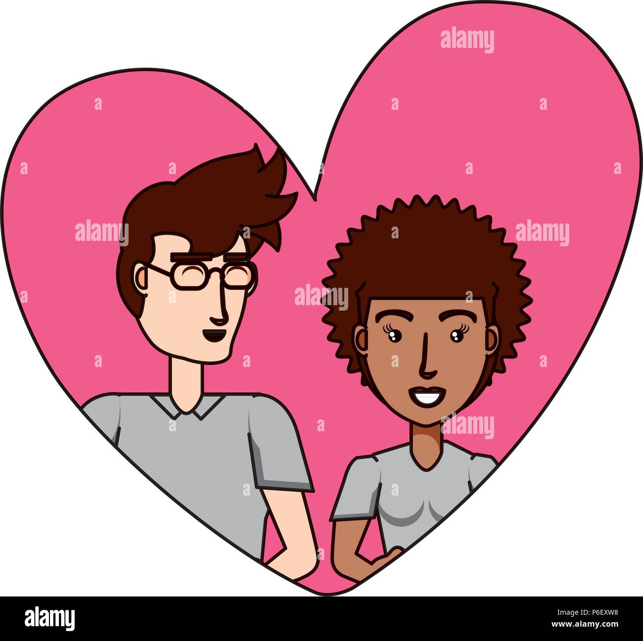 Couple in love in a heart over white background, vector illustration ...