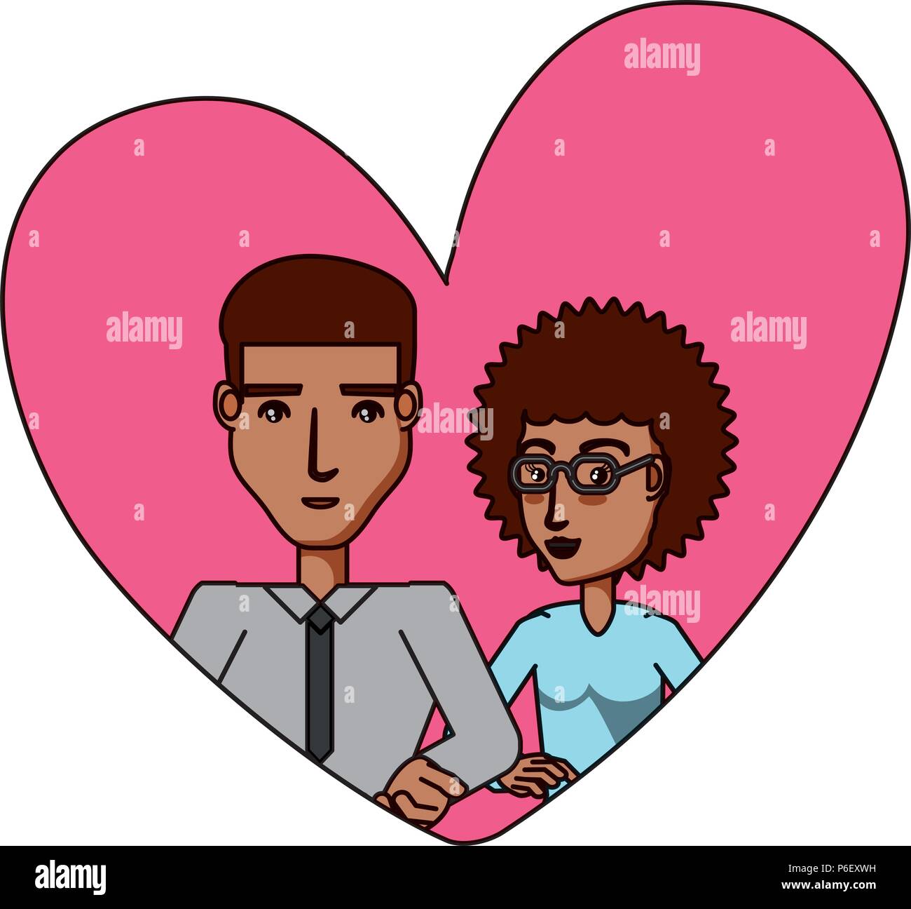 Couple in love in a heart over white background, vector illustration ...