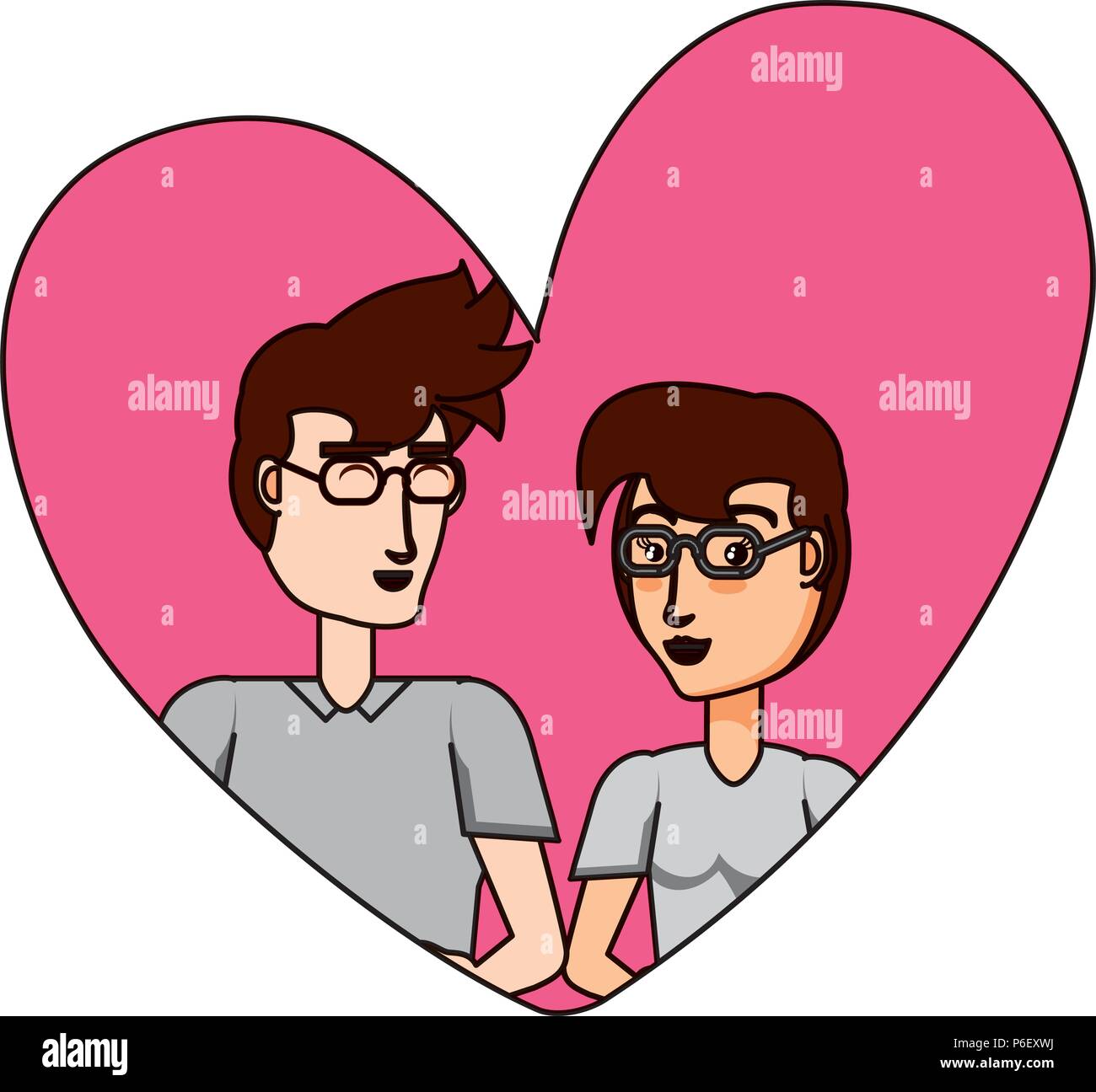 heart with young couple in love over white background, vector ...