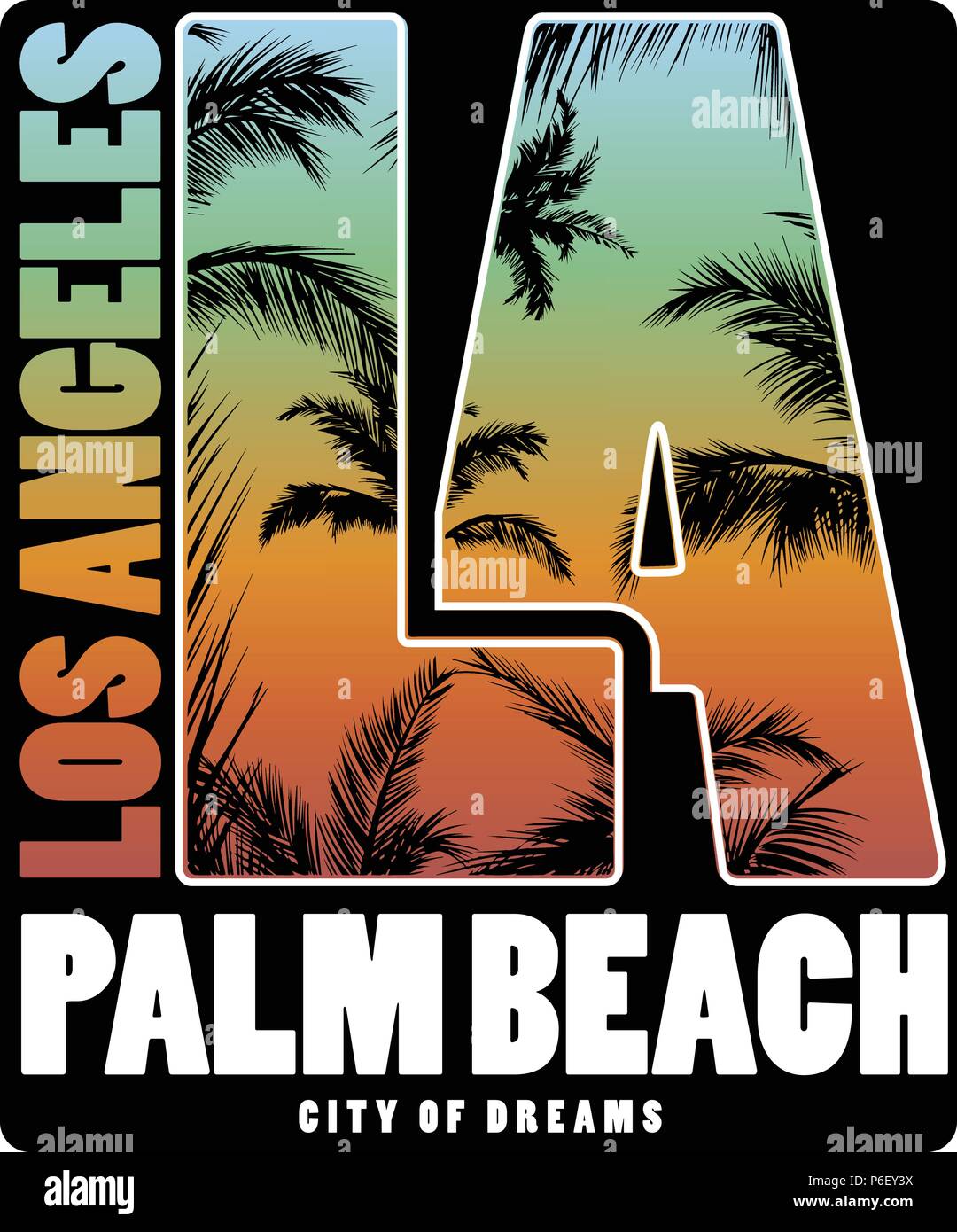 Los Angeles Palm Beach T shirt Poster design Stock Vector