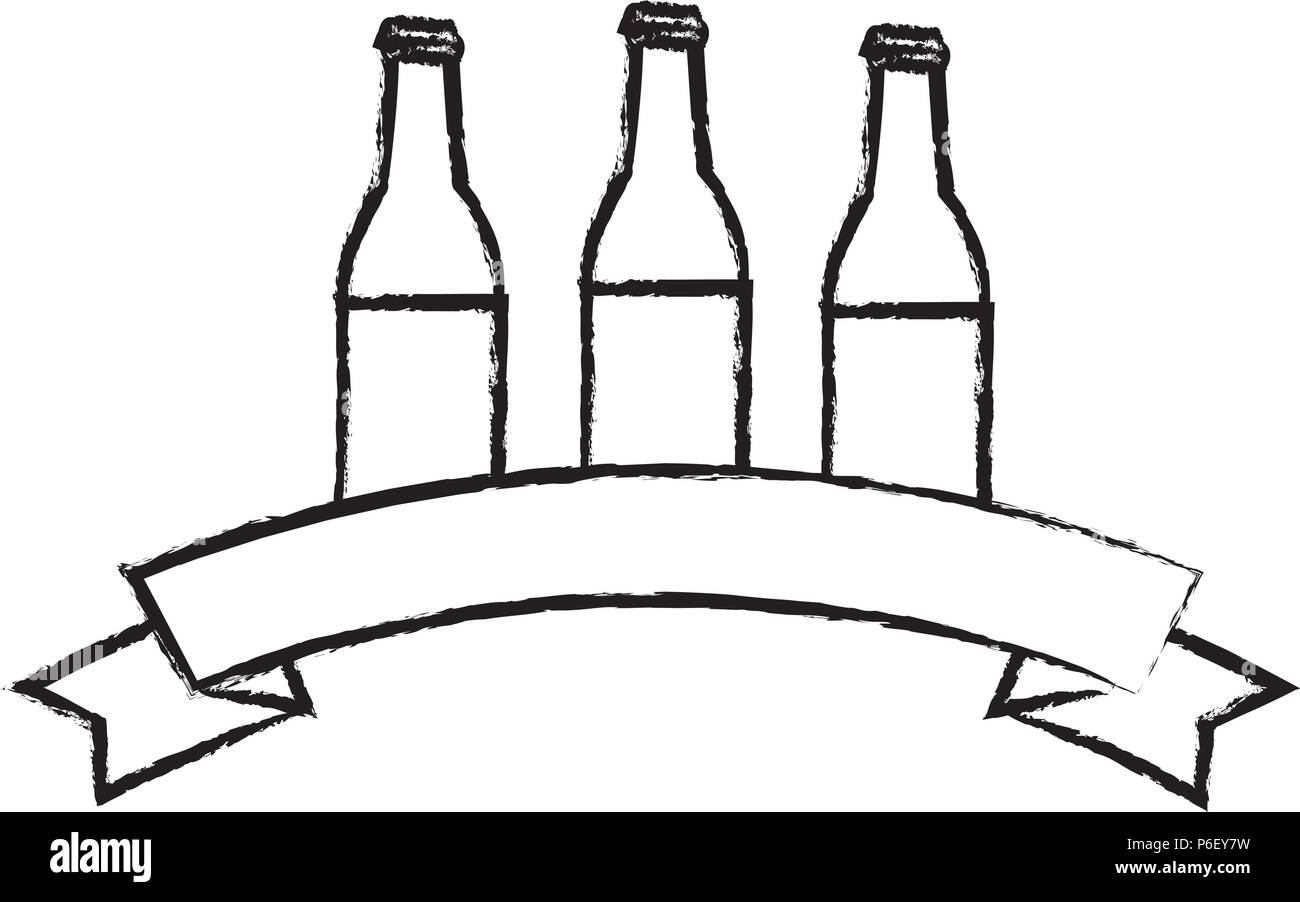 decorative ribbon with beer bottles icon over white background, vector ...