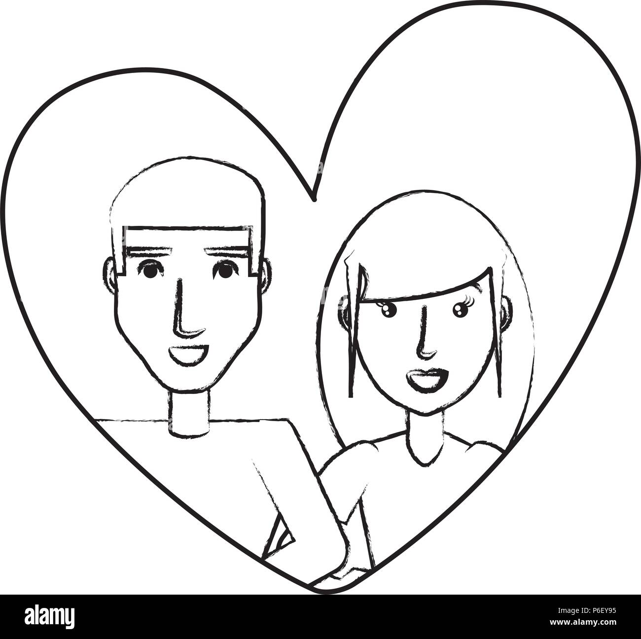 Couple in love in a heart over white background, vector illustration