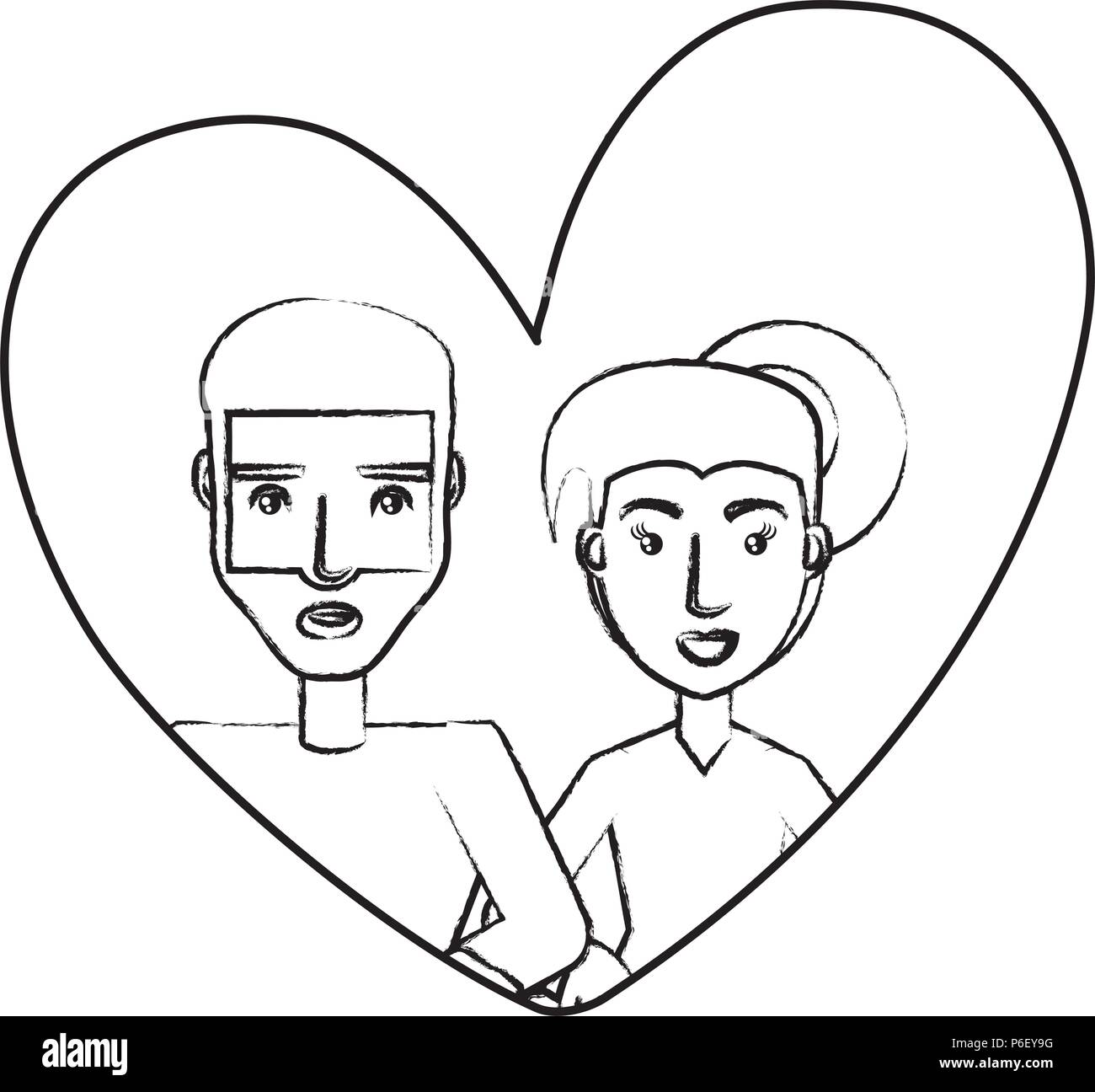 Couple in love in a heart over white background, vector illustration ...