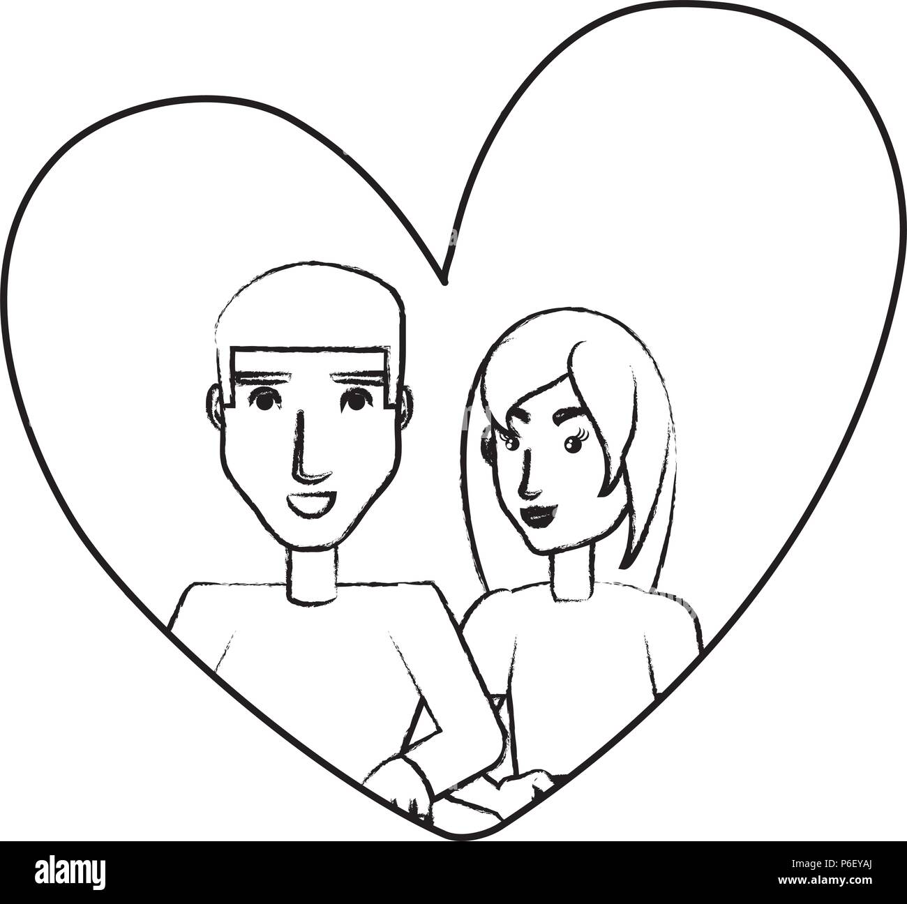 Couple in love in a heart over white background, vector illustration ...