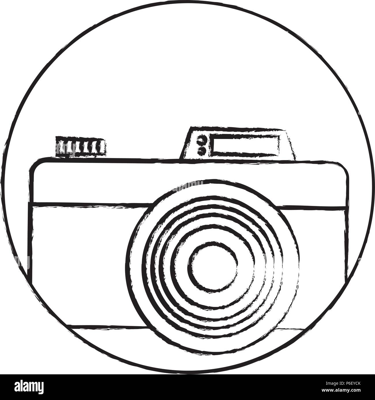 decorative circular frame with photographic camera icon over white ...