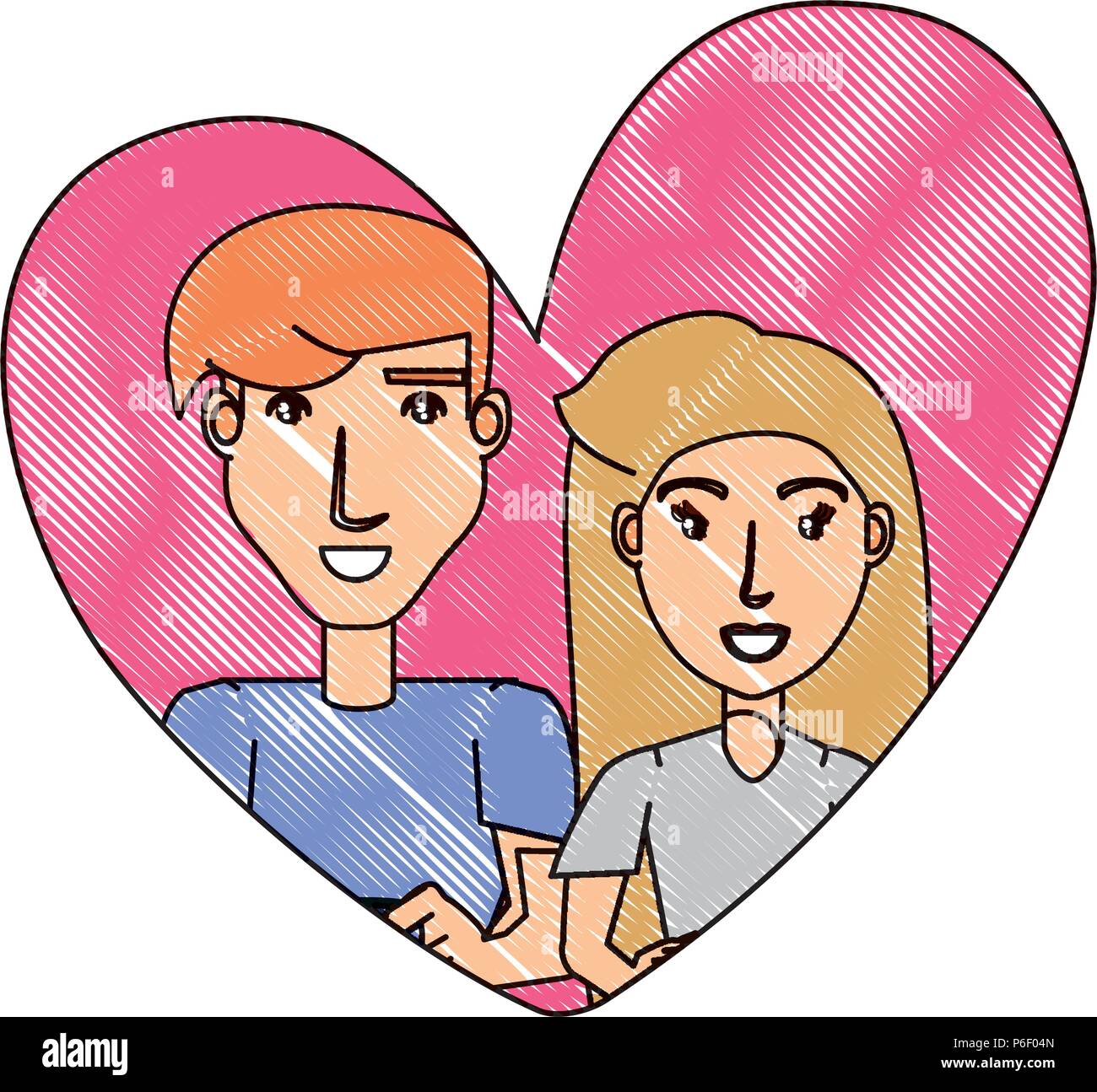 heart with young couple in love over white background, vector ...