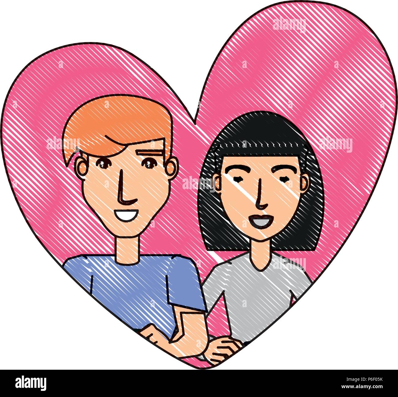 Couple in love in a heart over white background, vector illustration