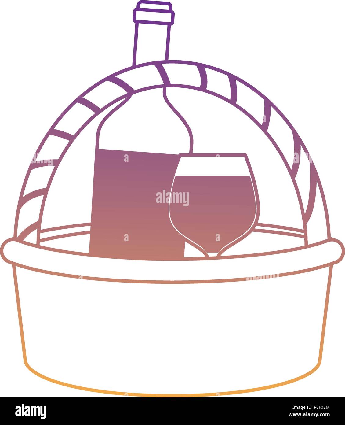 picnic basket with wine bottle and glass icon over white background ...