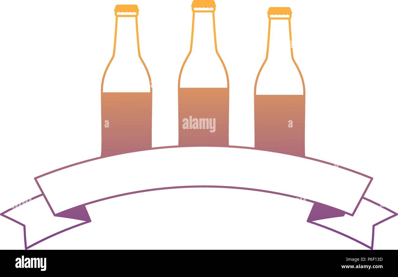 decorative ribbon with beer bottles icon over white background, vector ...