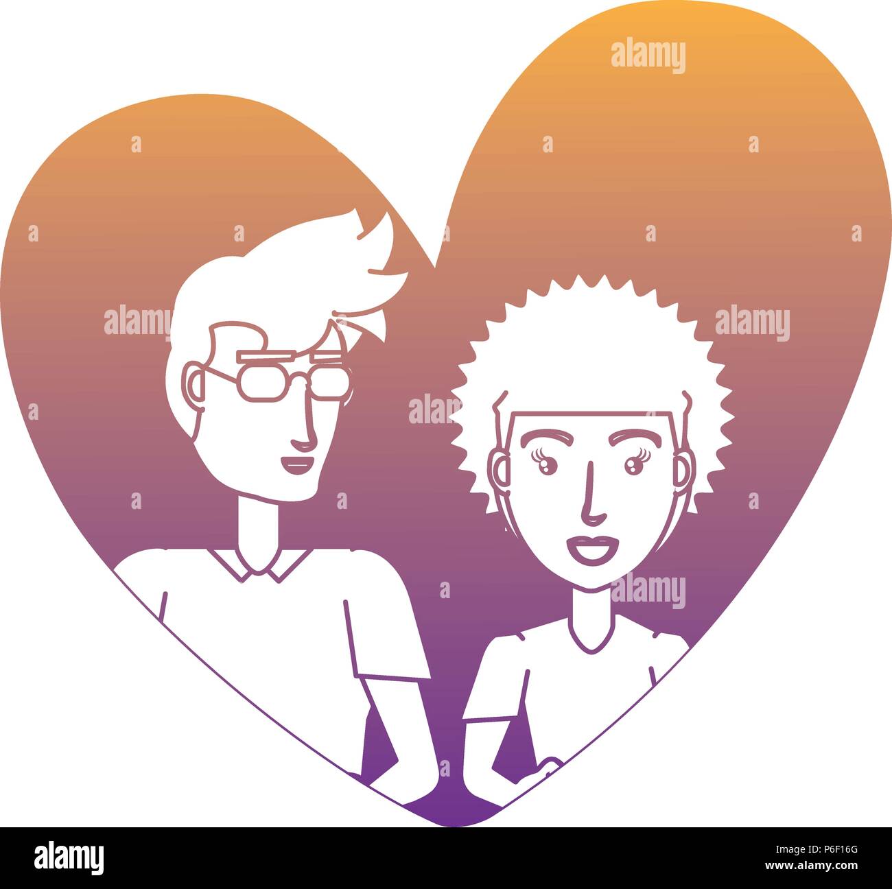 heart with young couple in love over white background, vector ...