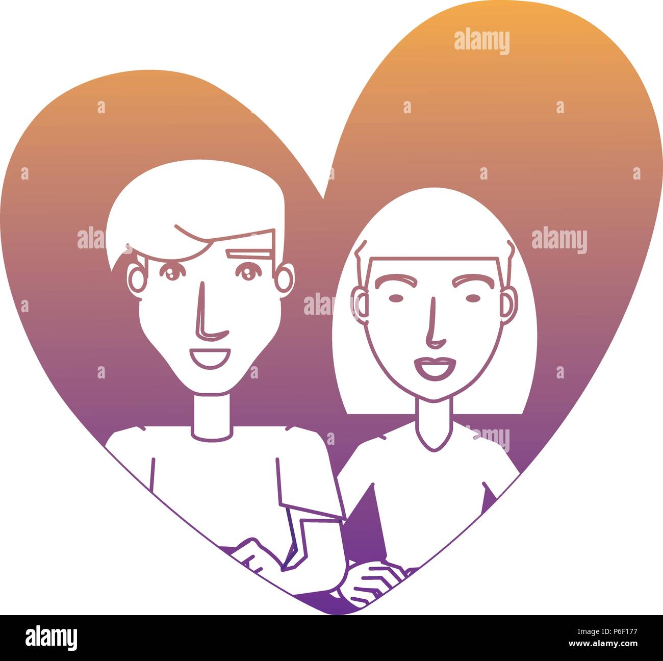 heart with young couple in love over white background, vector ...