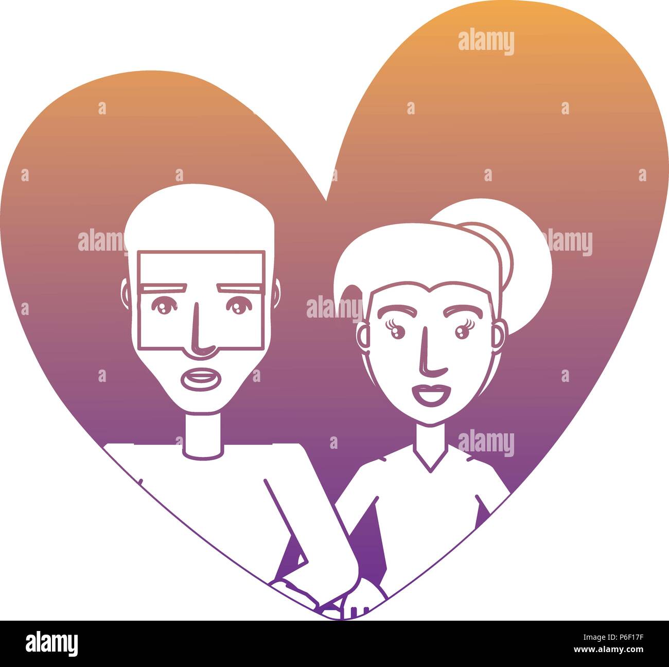 Couple in love in a heart over white background, vector illustration