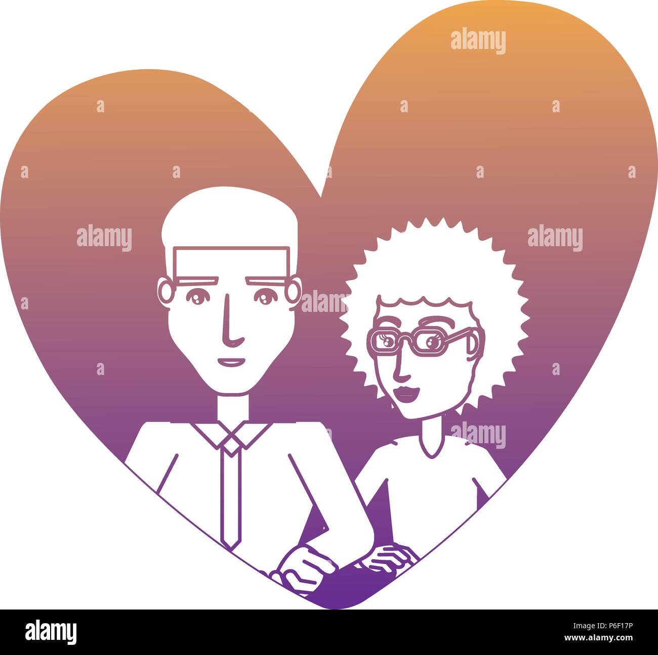 heart with young couple in love over white background, vector ...