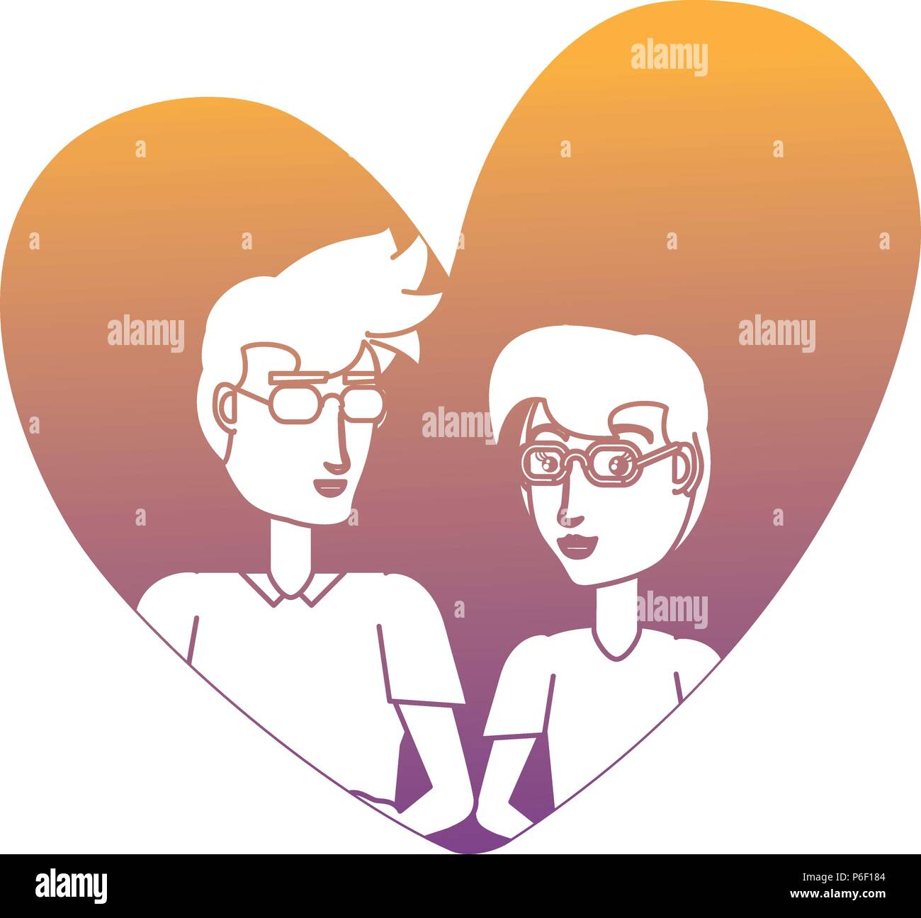Couple in love in a heart over white background, vector illustration ...