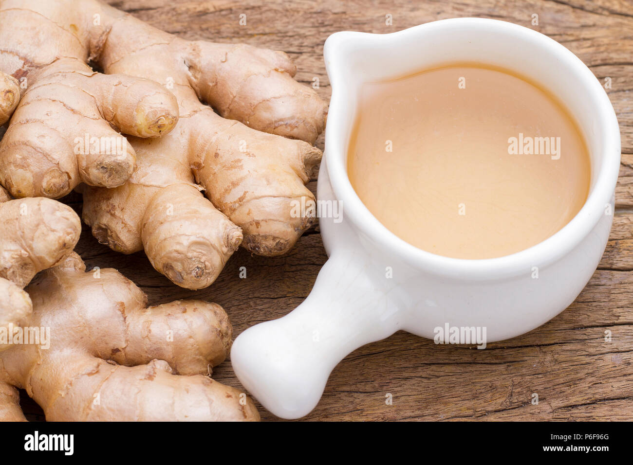 ginger roots on the table, top view Stock Photo
