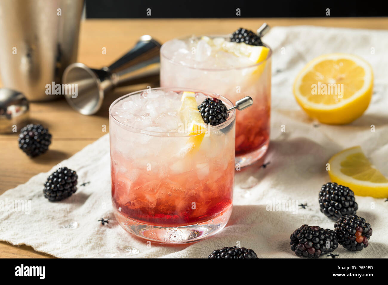 Alcoholic Blackberry Gin Bramble Cocktail with Lemon Stock Photo Alamy