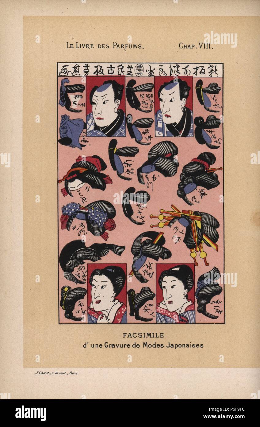 Facsimile Of A Japanese Fashion Plate Showing Hairstyles Of Men