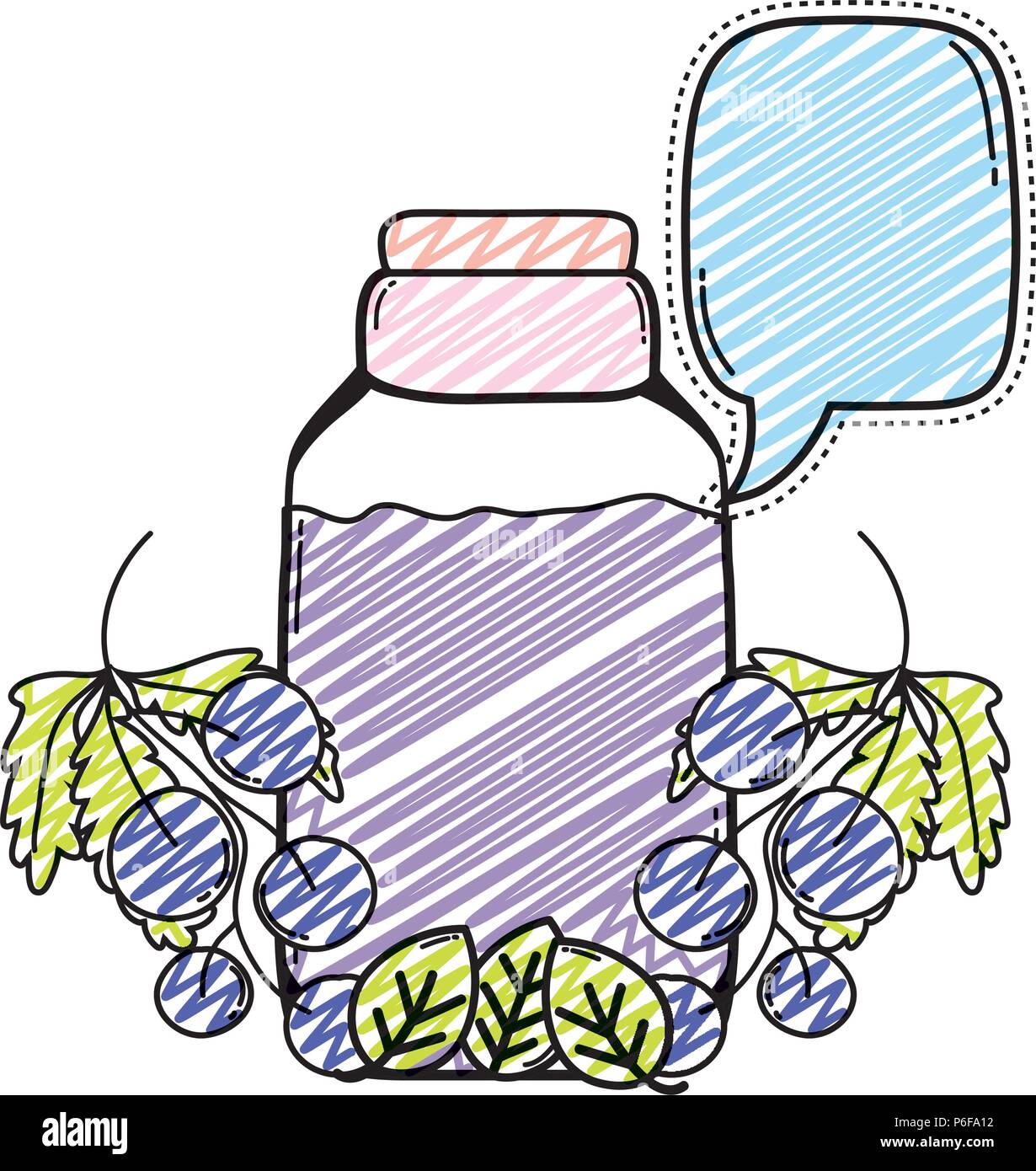 doodle grapes juice in the jar and chat bubble vector illustration