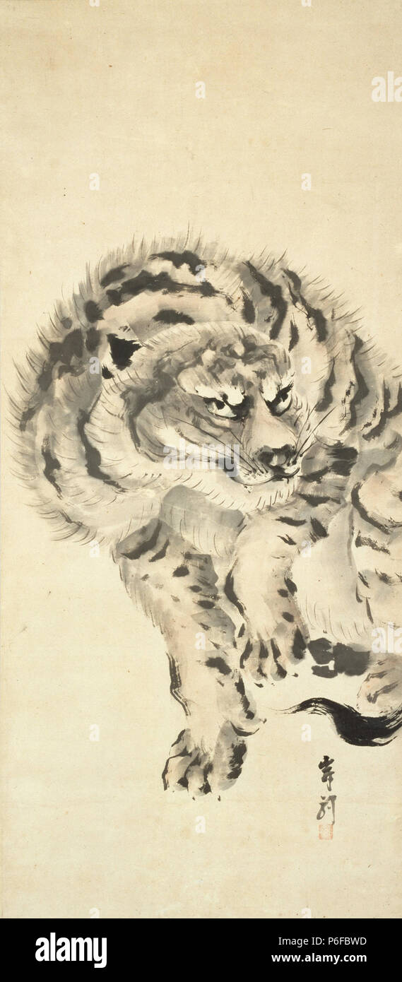 English: Fierce Tiger, by Kishi Ganku, Tokyo Fuji Art Museum, Hachioji, Tokyo, Japan 日本語: 猛虎之図 岸駒筆 . mid-Edo period (pre-1868) 1 Fierce Tiger by Ganku (Tokyo Fuji Art Museum) Stock Photo