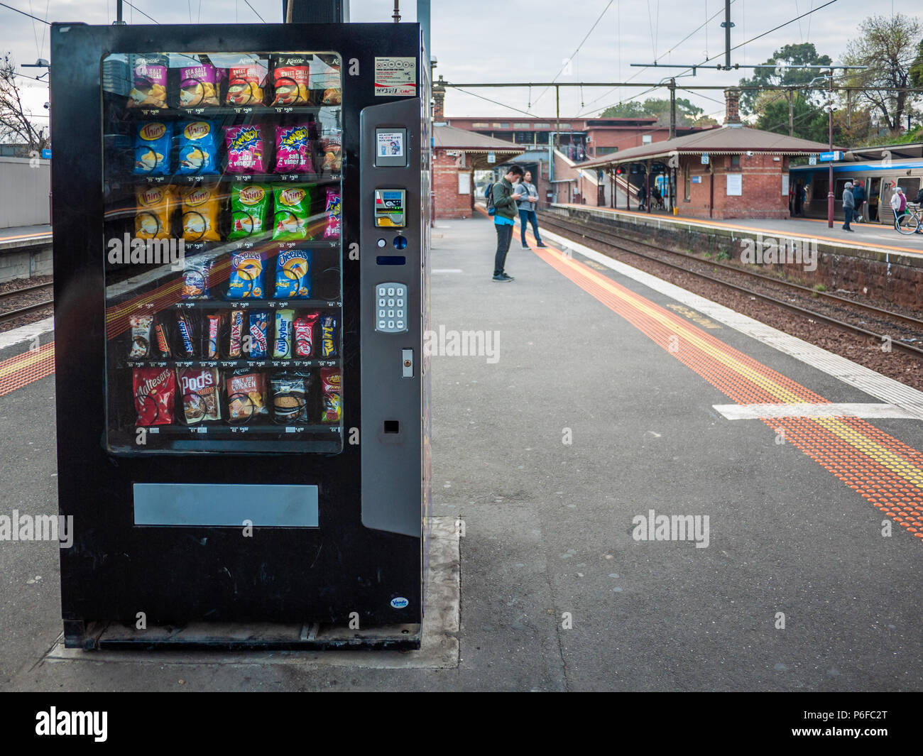 Vending machine provides snacks on platform of North Melbourne Railway