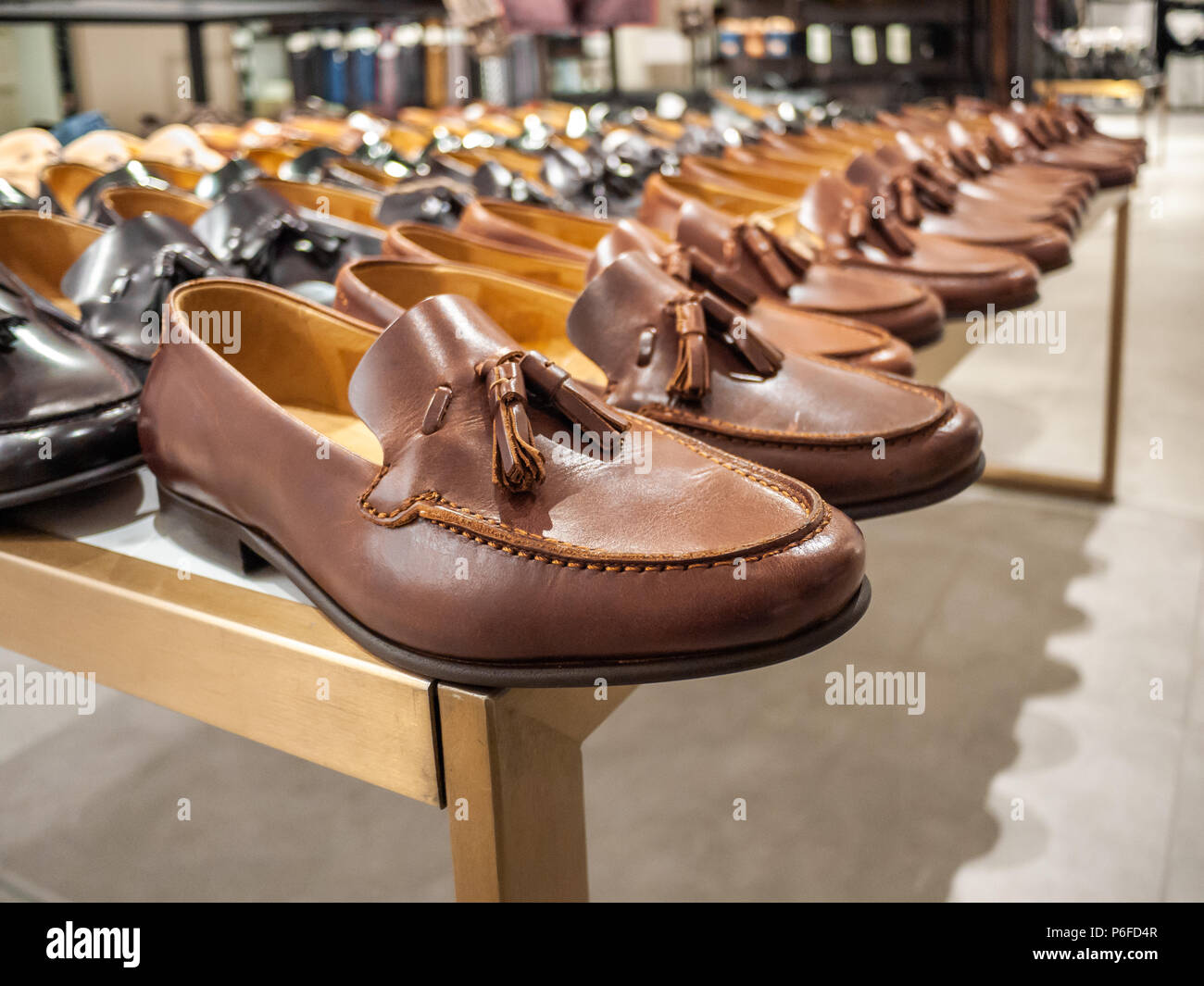 Men's leather shoes loafers displayed 