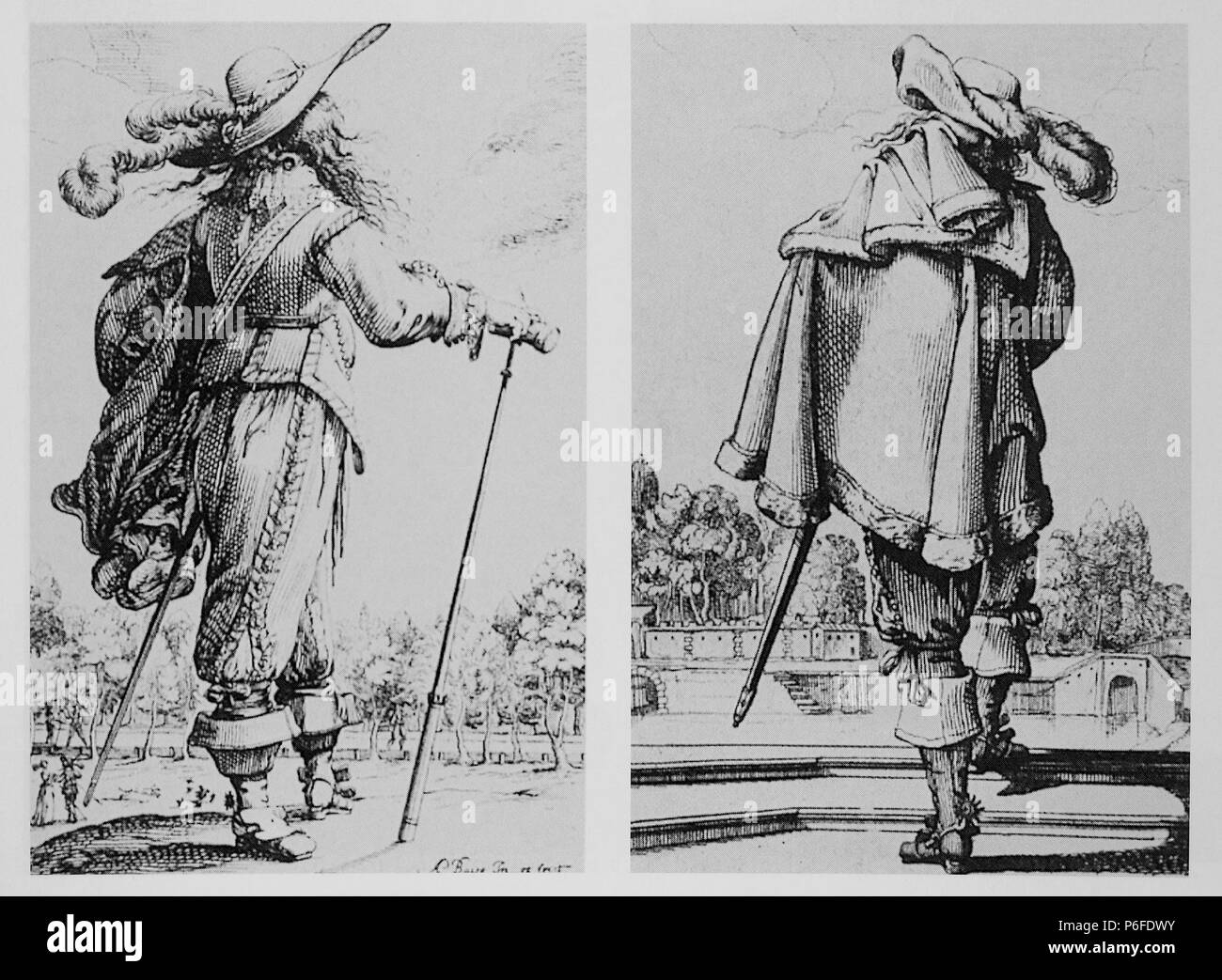 Deutsch: Französische Kavaliere mit Schlapphut, Wams und Stulpenstiefel . 1629 2 Franz Kavaliere Bosse 1629 Stock Photo