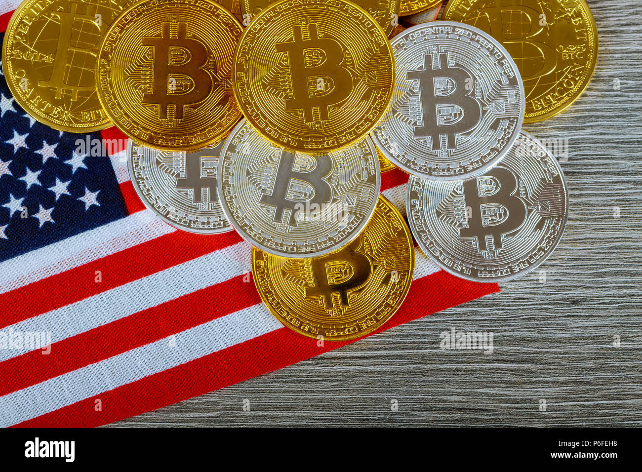 Bitcoin on the Flag of USA. Cryptocurrency on Background of Flag of United  States of America Stock Photo - Alamy