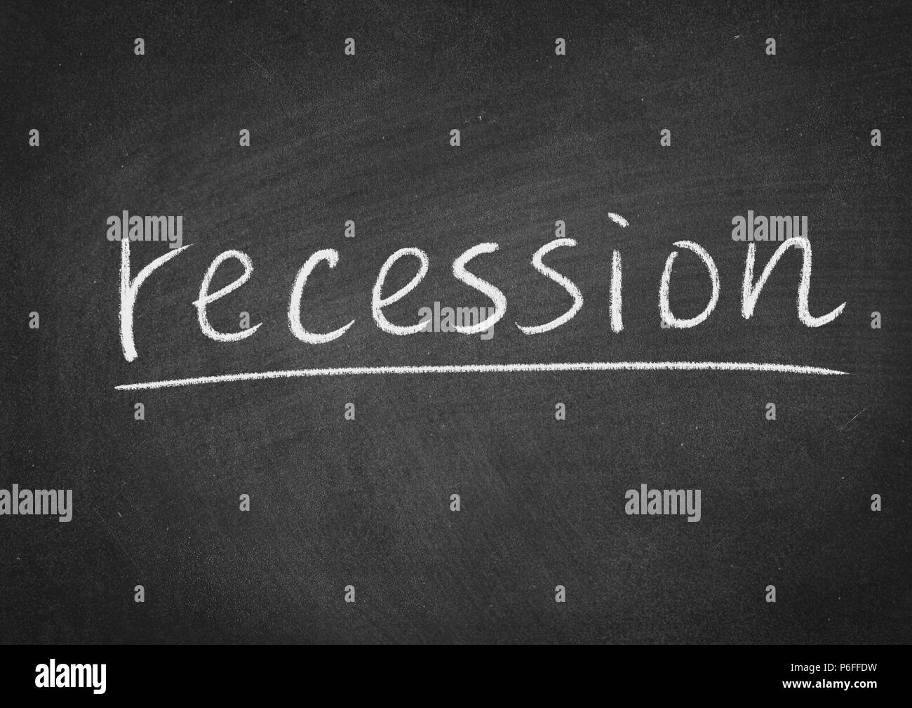 recession concept word on a blackboard background Stock Photo