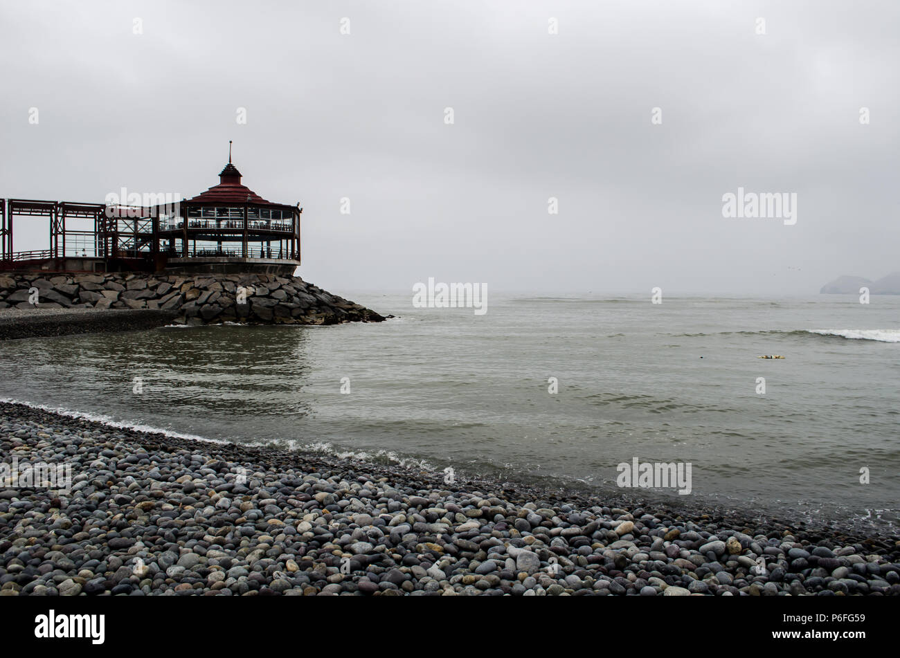 A view of the rocky beach at La Punta in the Callao Disctrict Stock Photo