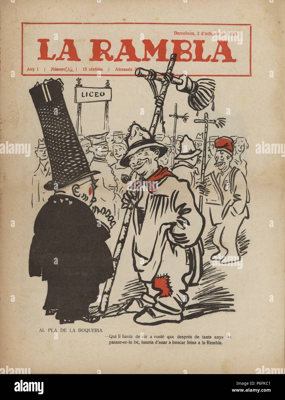 Portada de la revista satírica 'La Rambla', año 1, número 1, editada en Barcelona, 2 octubre 1925. Stock Photo