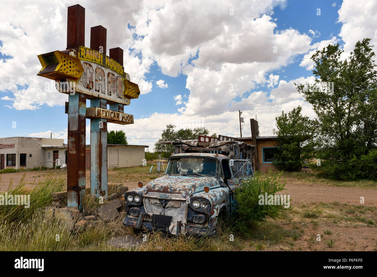Old sign for the Ranch House Cafe on Route 66 in Santa Rosa, New Mexico Stock Photo