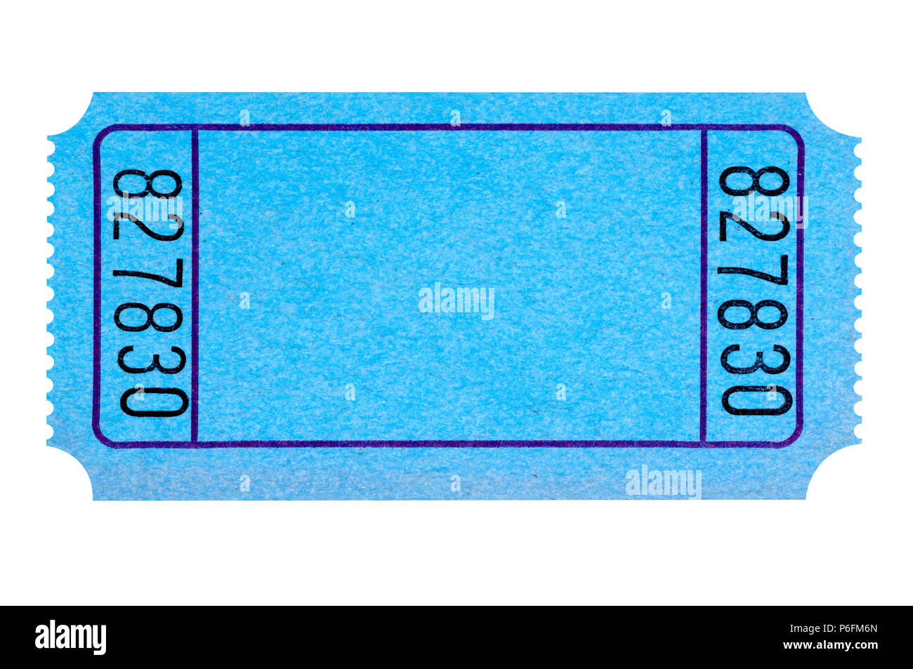 Blank blue movie or raffle ticket isolated on white background.  Space for copy. Stock Photo