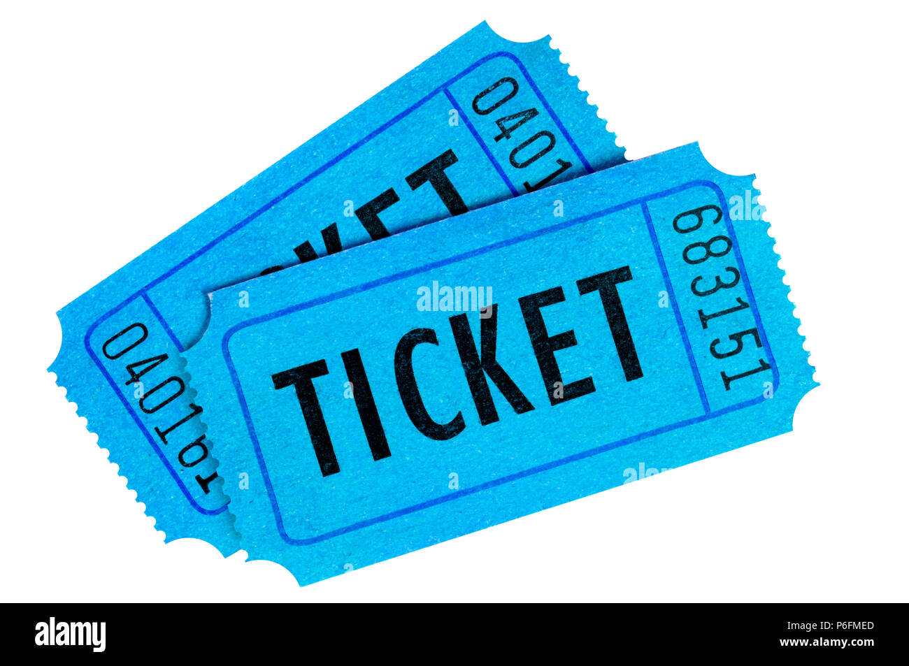 Two blue tickets isolated on white background. Stock Photo