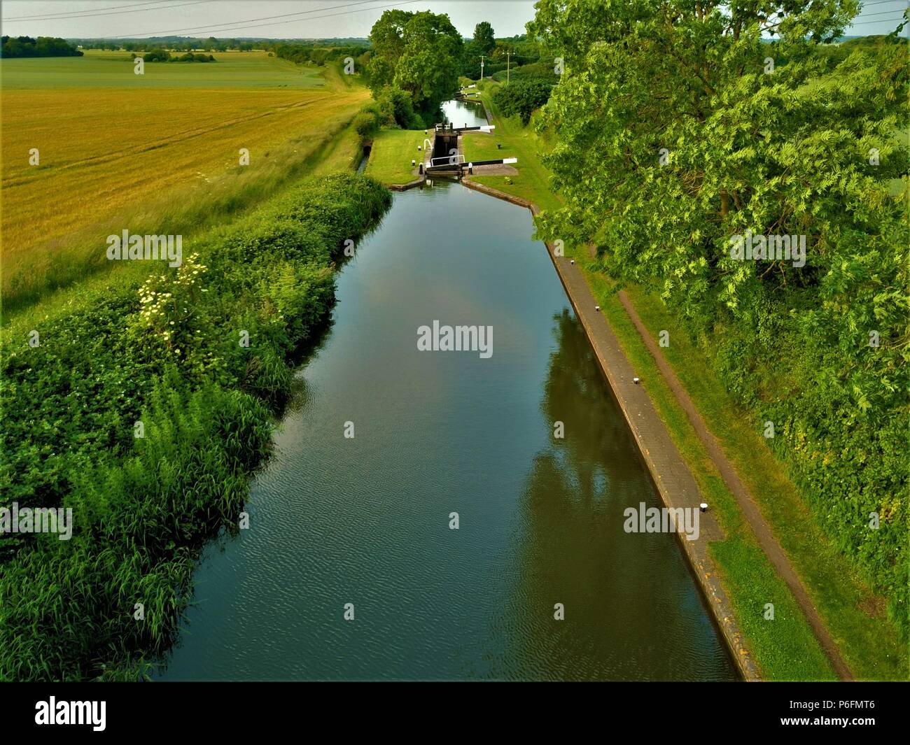 Aerial photo of England canals network crossing countryside in west midlands county Stock Photo