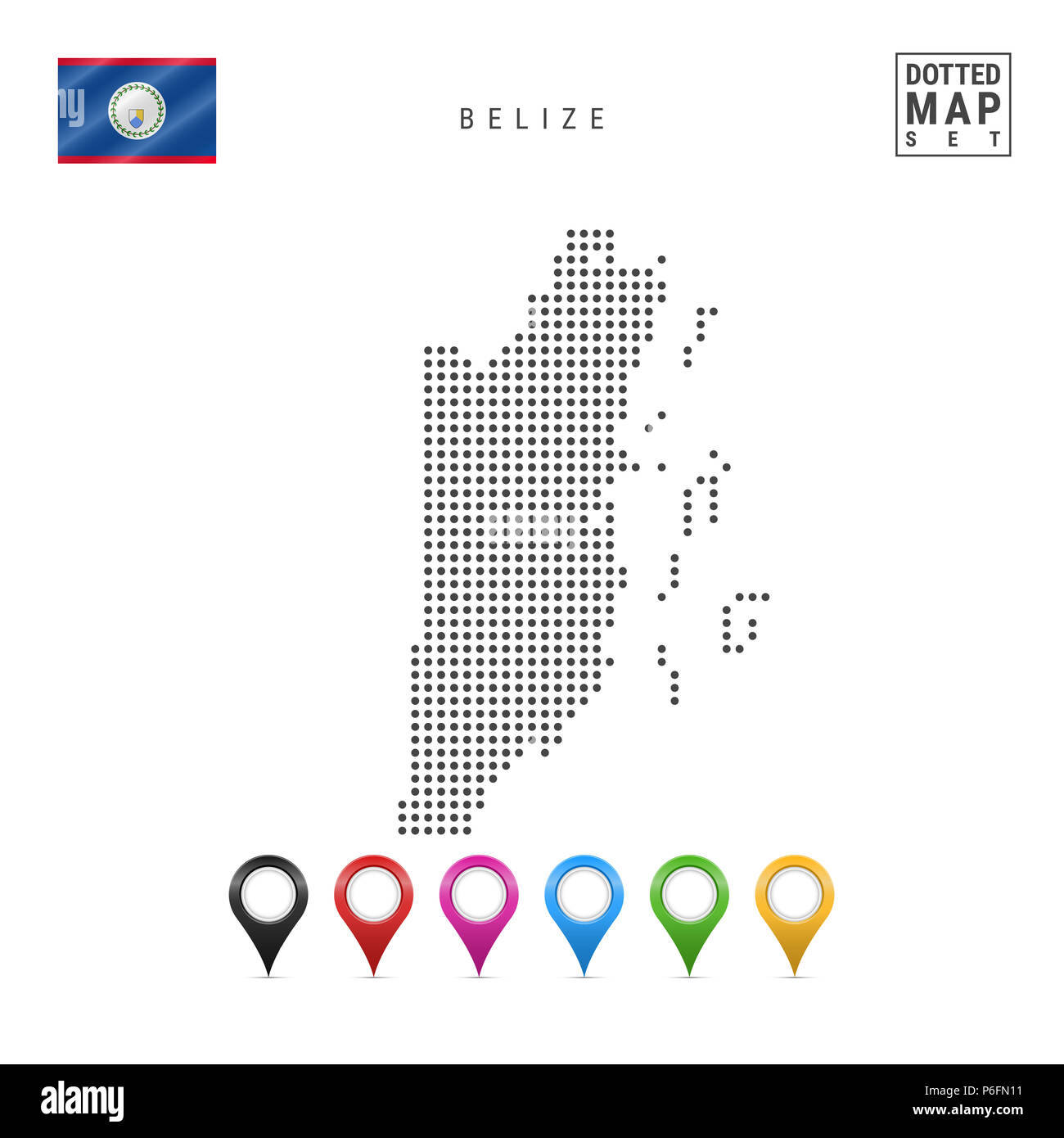 Dotted Map of Belize. Simple Silhouette of Belize. The National Flag of  Belize. Set of Multicolored Map Markers. Illustration Isolated on White  Backgr Stock Photo - Alamy